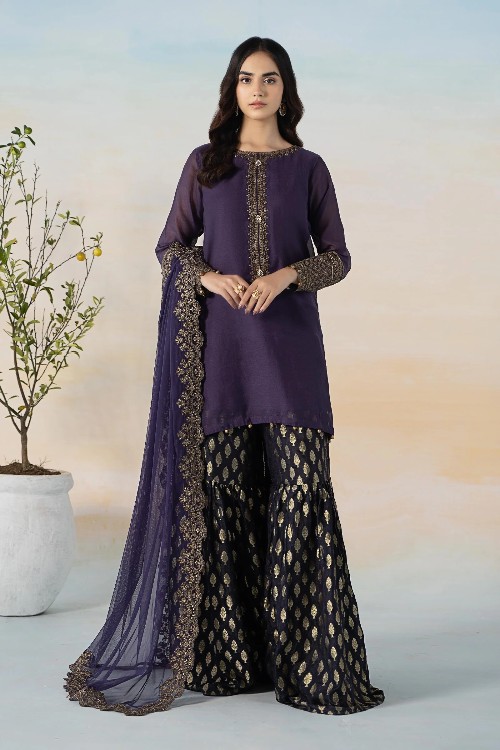 3 Piece Dyed Paper Cotton Suit