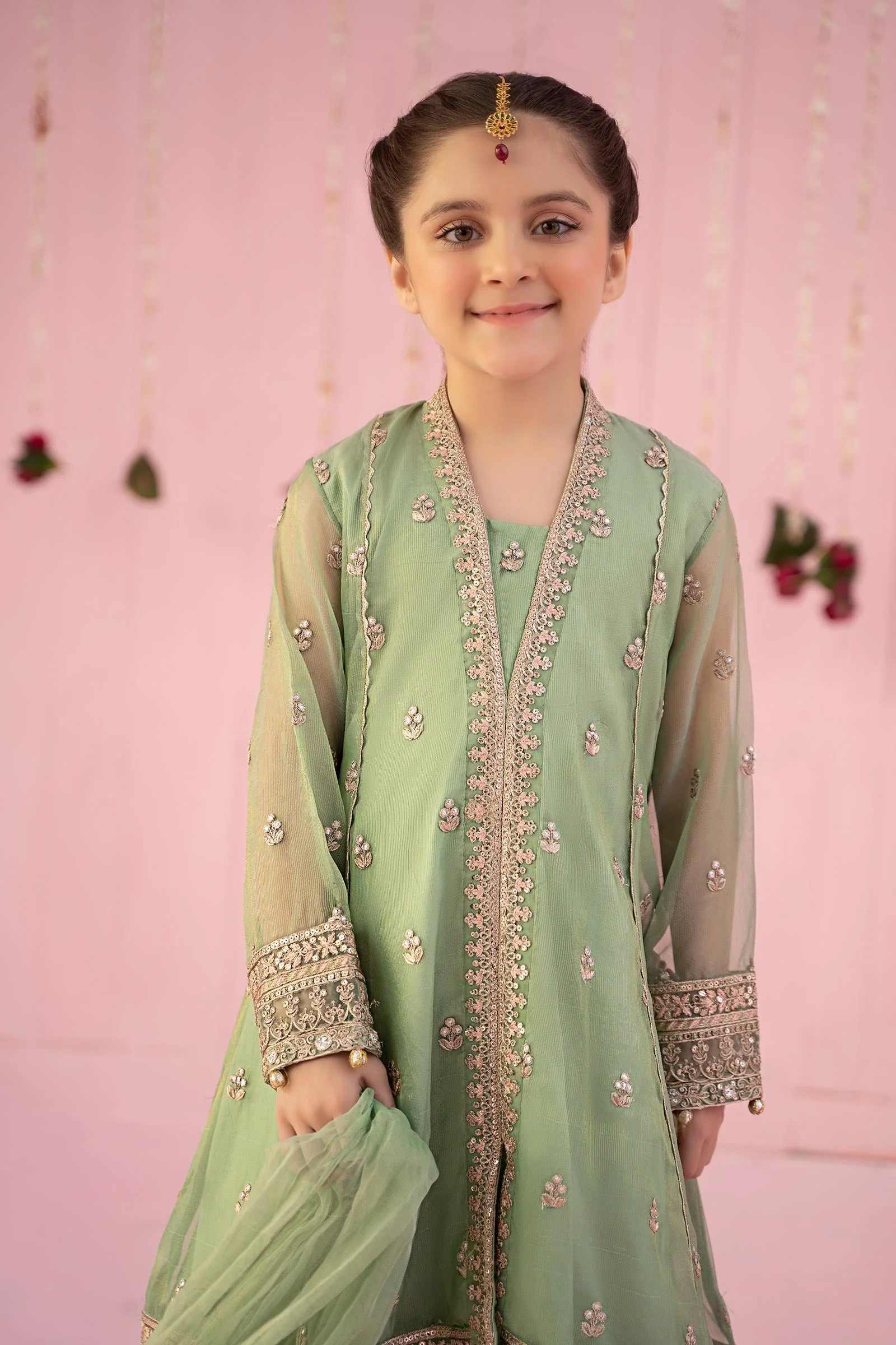 3 Piece Embroidered Zari Line Organza Suit - Image 2