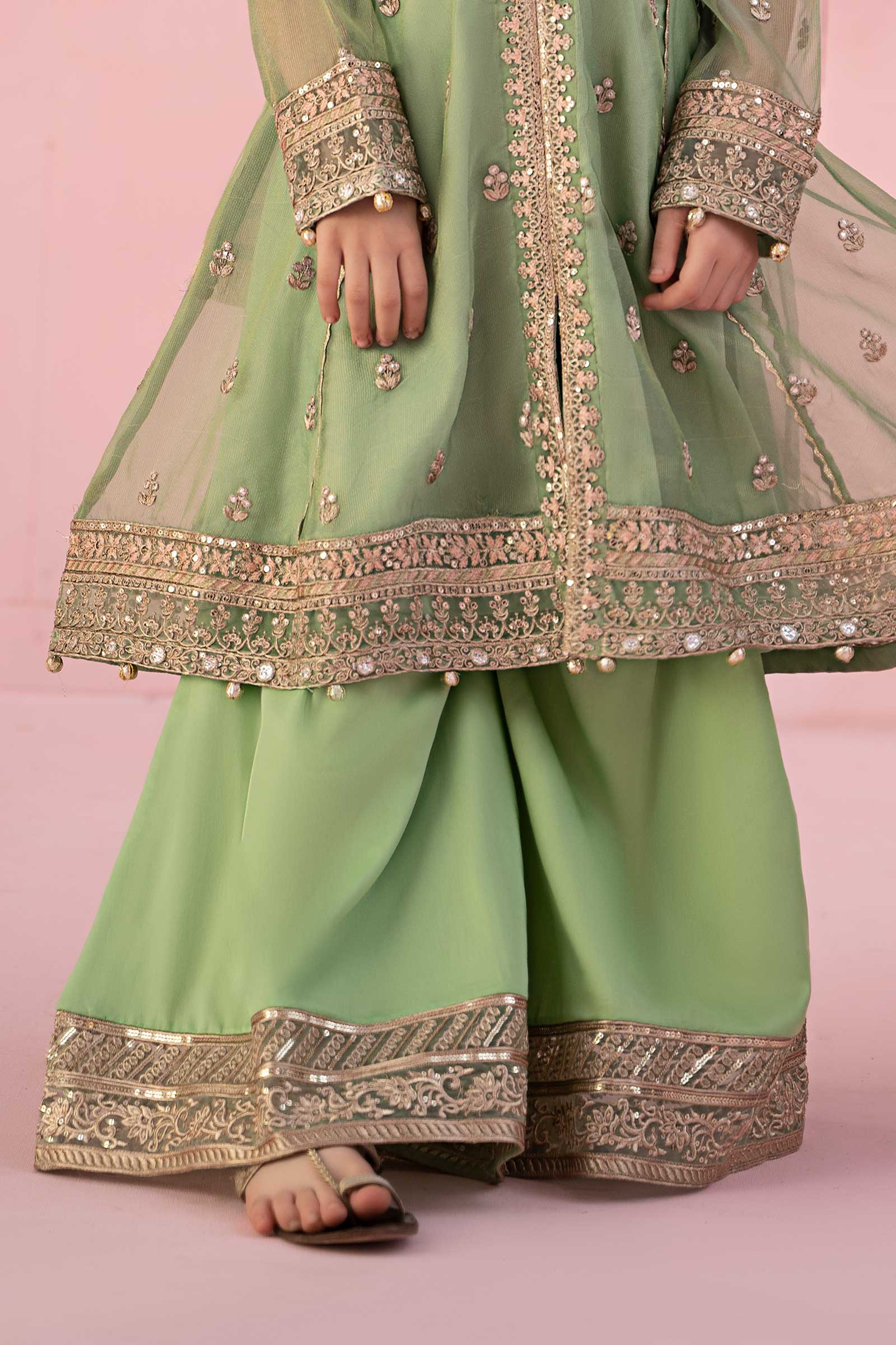 3 Piece Embroidered Zari Line Organza Suit - Image 3