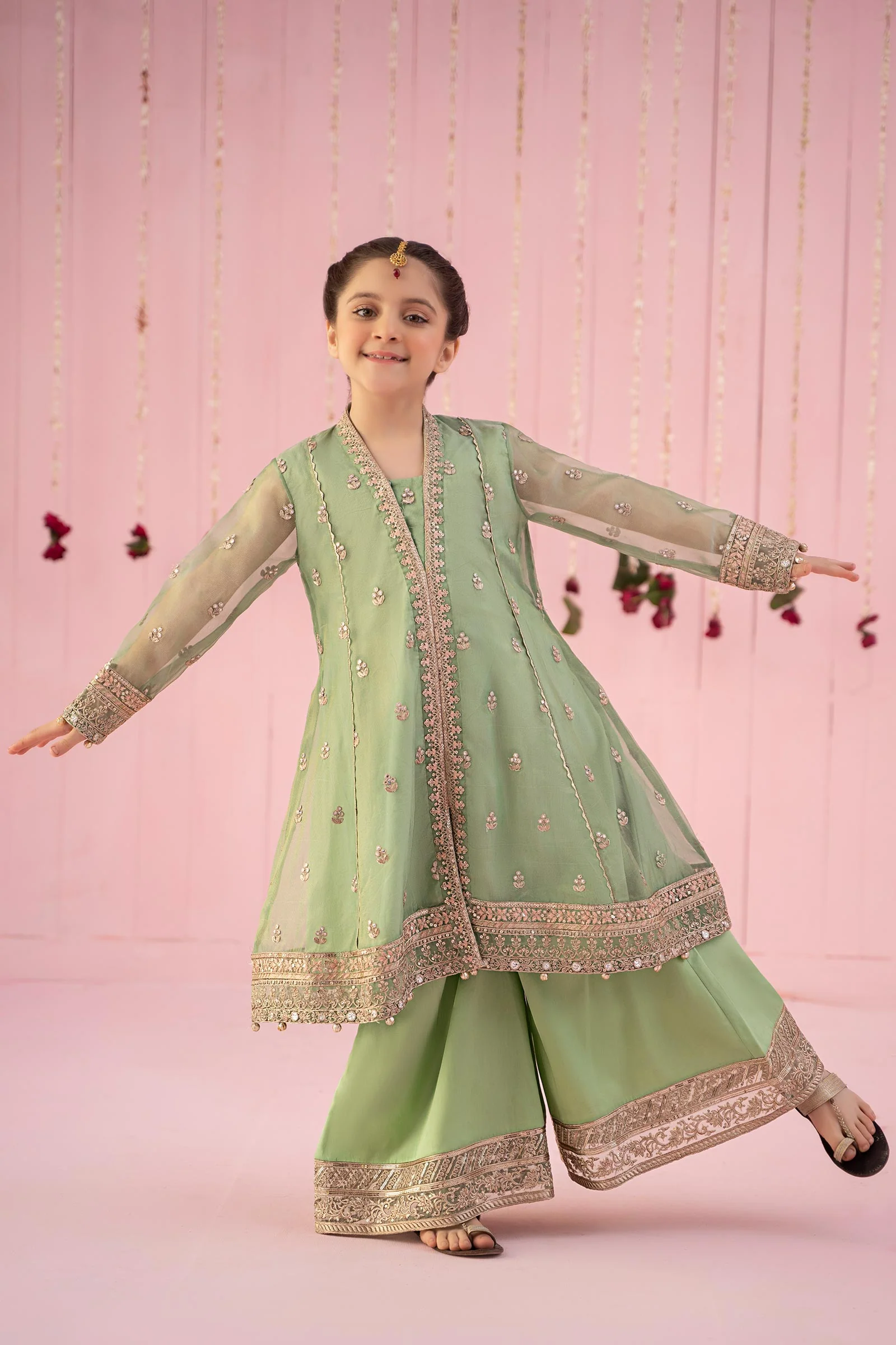 3 Piece Embroidered Zari Line Organza Suit - Image 5