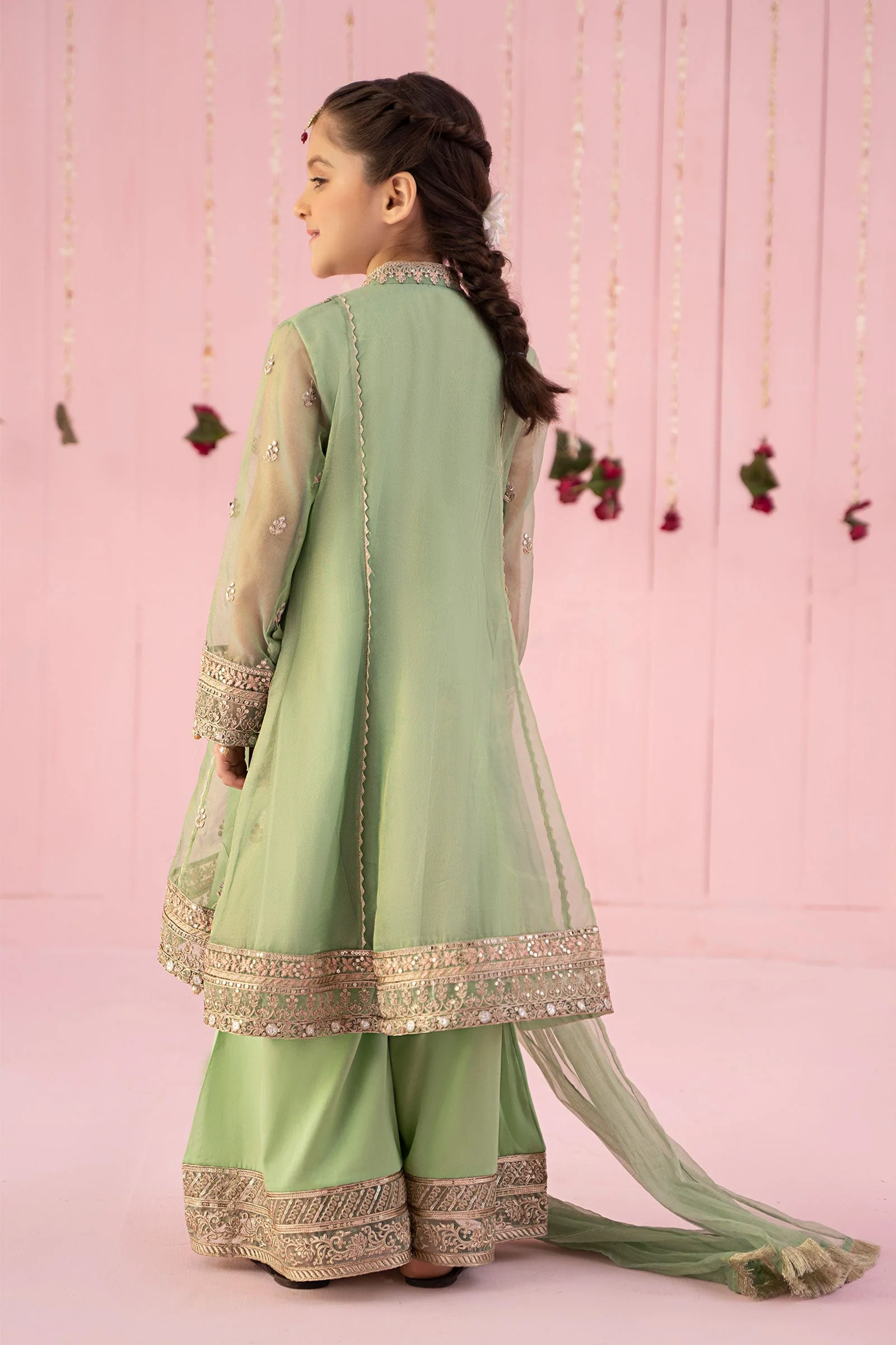 3 Piece Embroidered Zari Line Organza Suit - Image 7