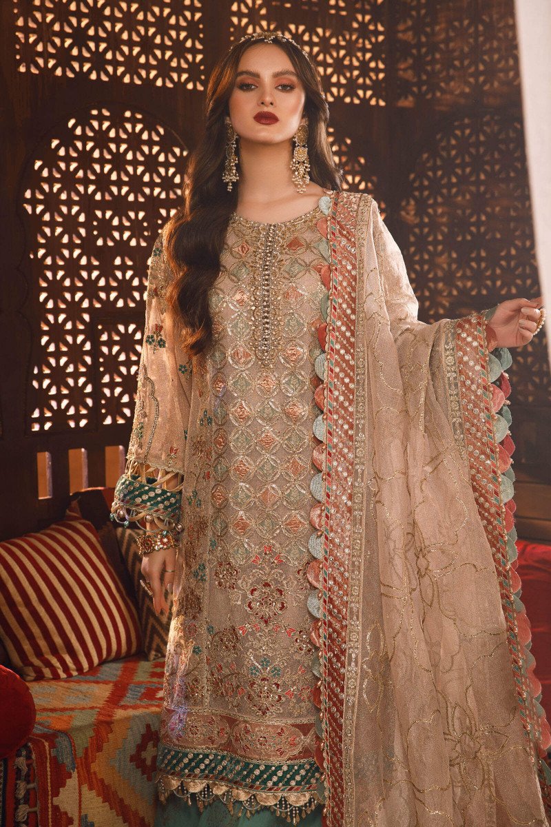 Unstitched MBROIDERED - Off White with Sea Green (BD-2507) - Image 3