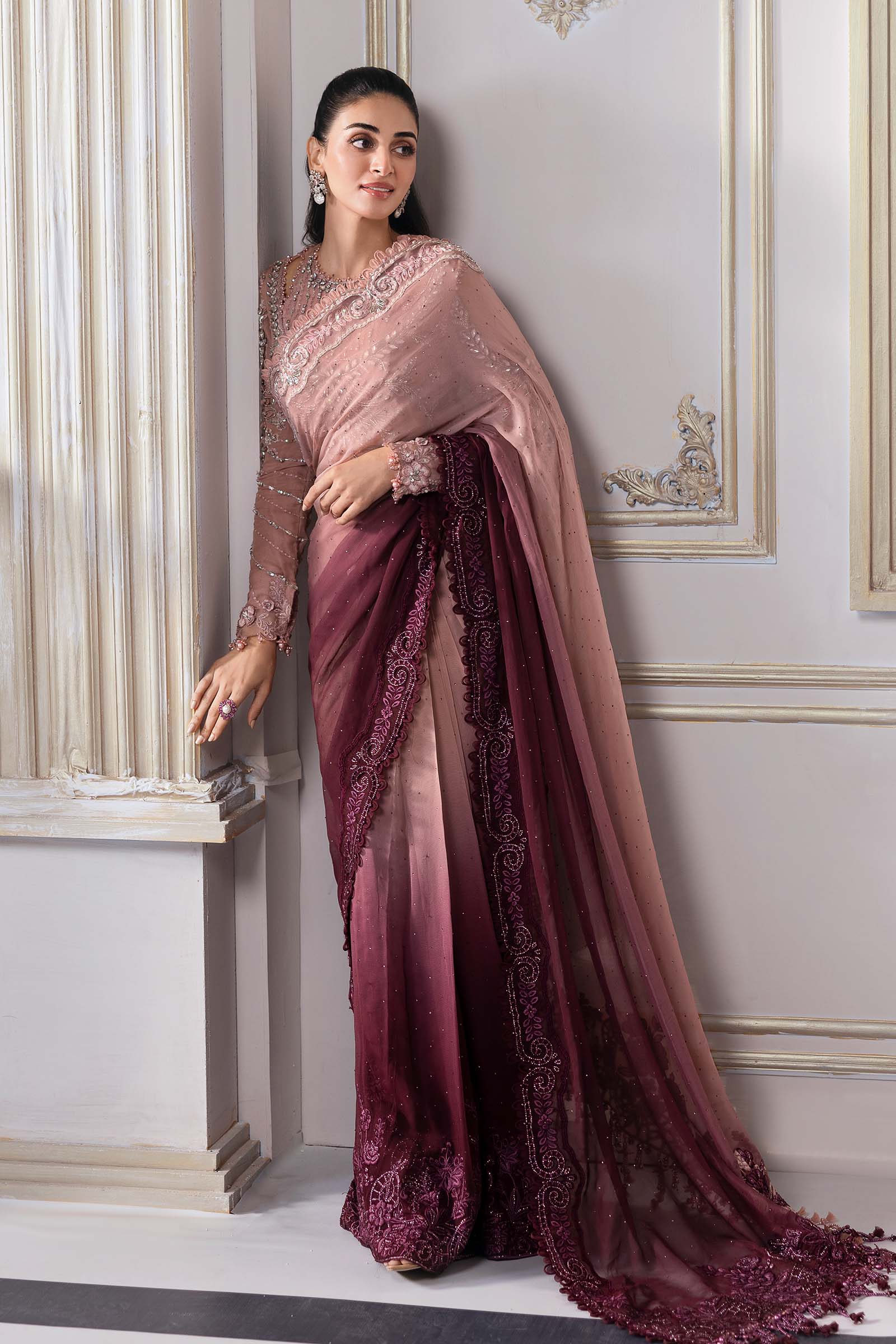 Unstitched Embroidered Chiffon Saree | BD-3001 - Image 8