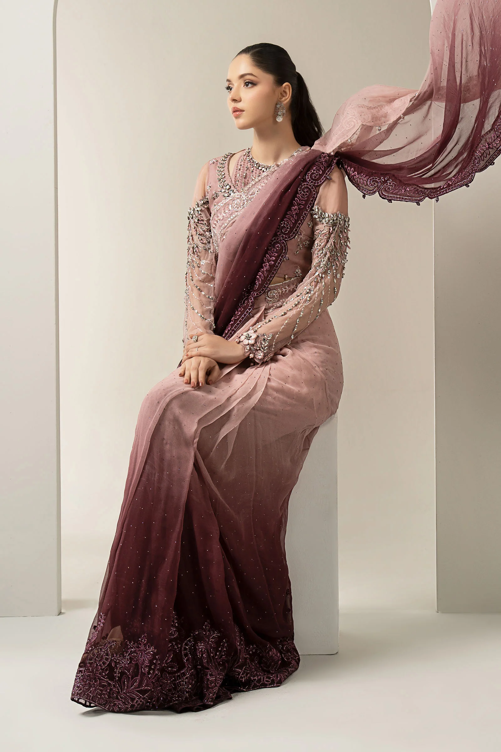 Embroidered Chiffon Saree | BDS-3001 - Image 3