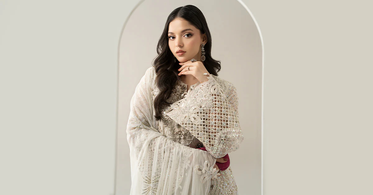 3 Piece Embroidered Chiffon Suit | BDS-3007 - Image 11
