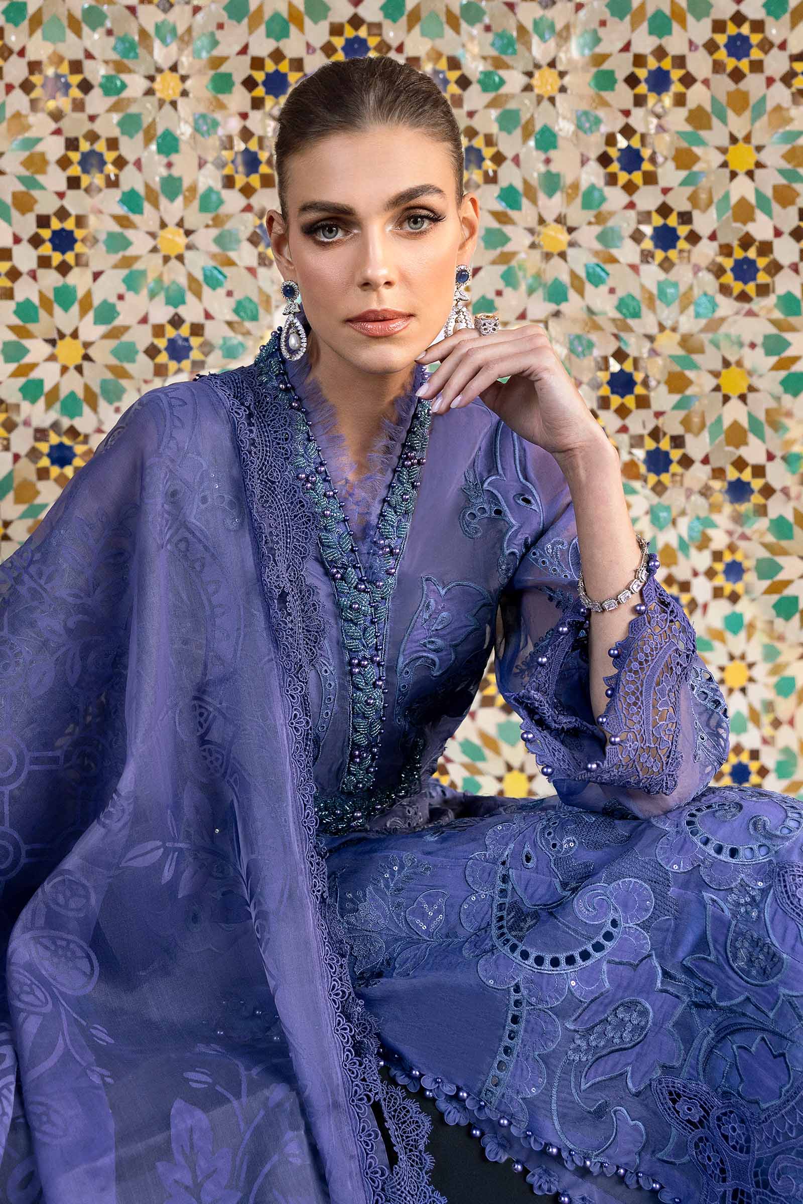 3 Piece Unstitched Embroidered Organza Suit | D-2506-B - Image 3