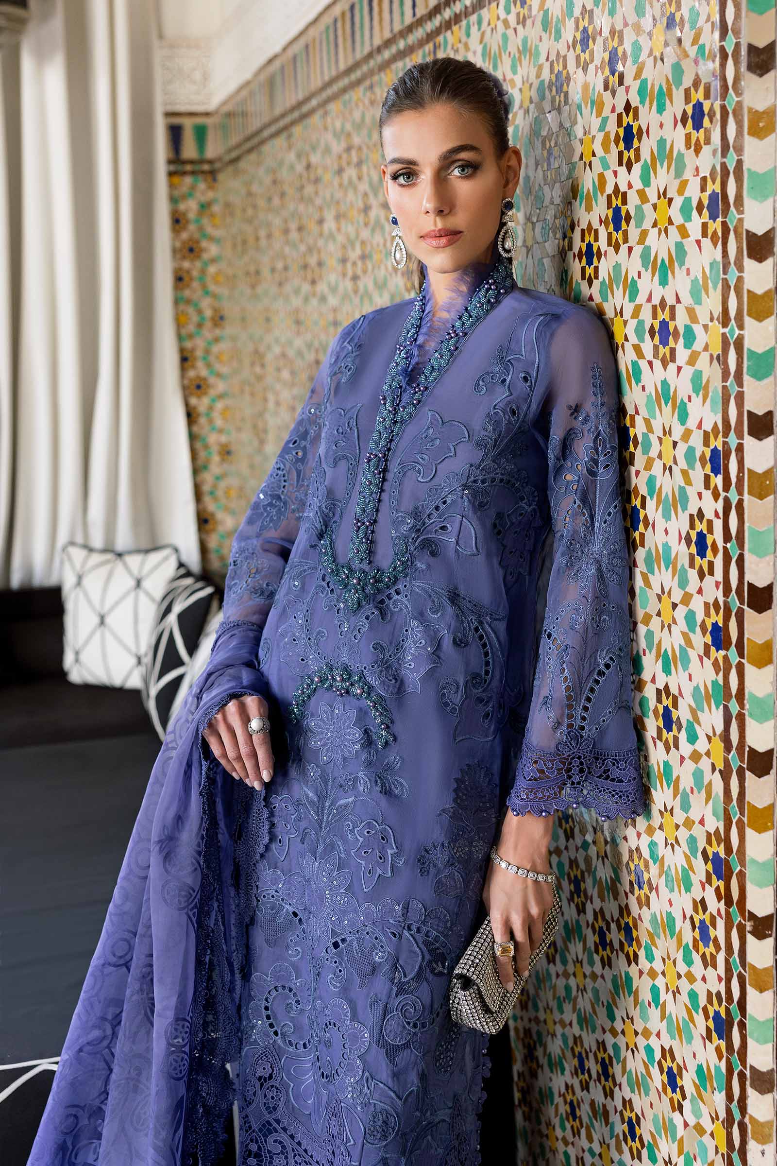 3 Piece Unstitched Embroidered Organza Suit | D-2506-B - Image 5