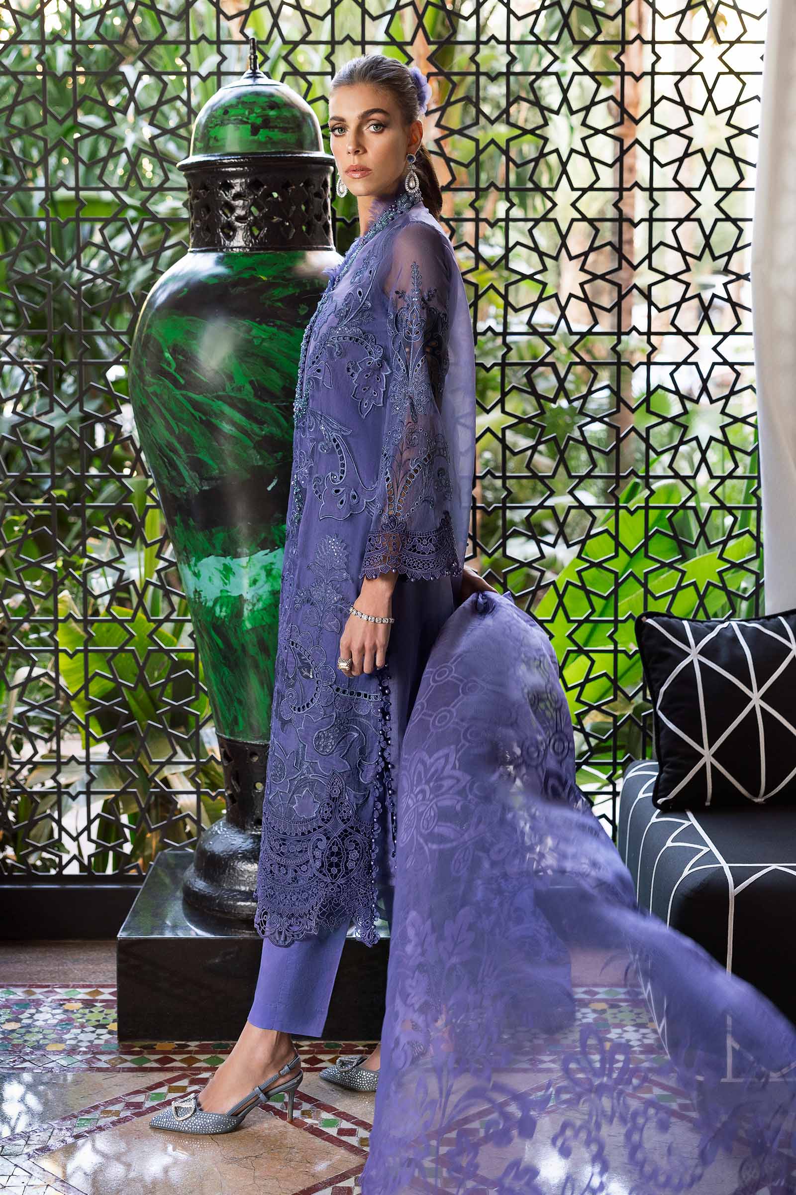 3 Piece Unstitched Embroidered Organza Suit | D-2506-B - Image 7
