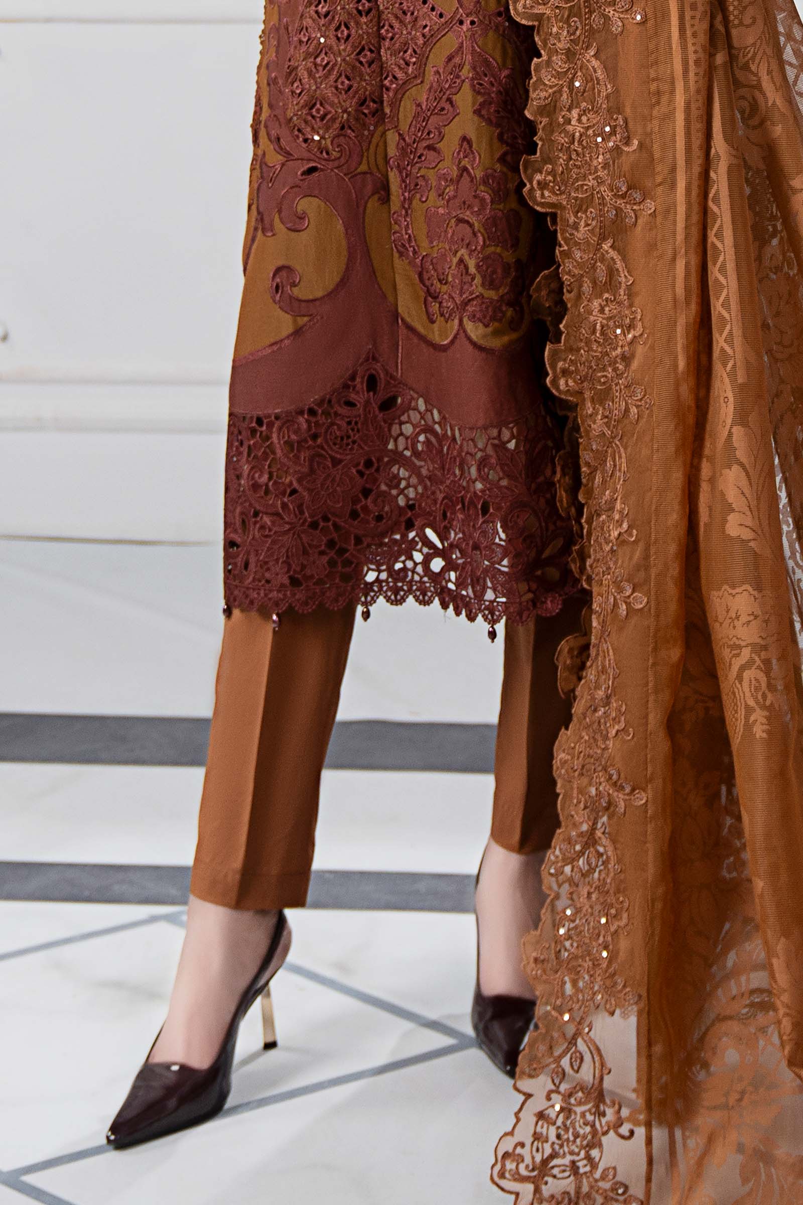 3 Piece Embroidered Paper Cotton Suit | DS-2501-B - Image 4