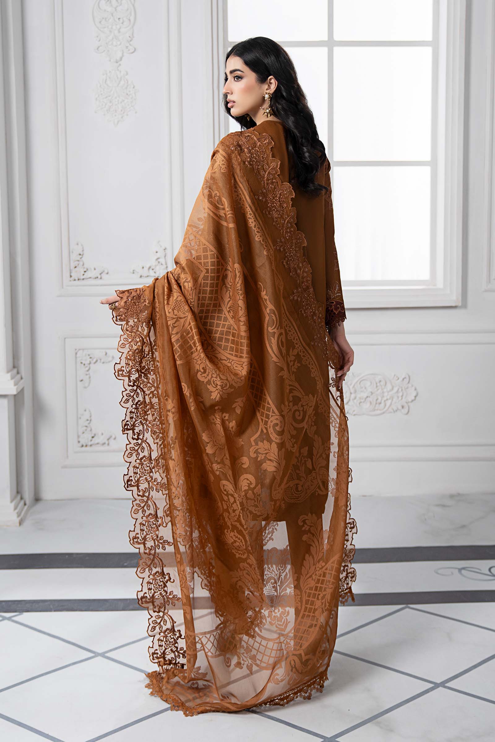 3 Piece Embroidered Paper Cotton Suit | DS-2501-B - Image 7