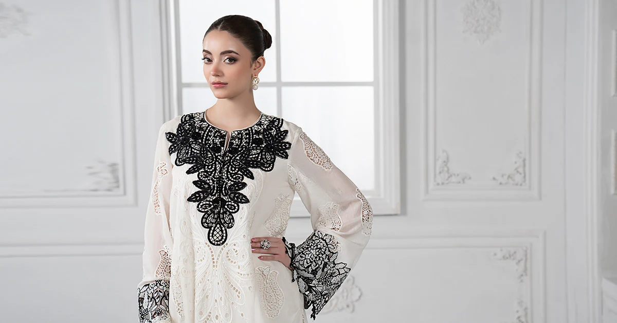 3 Piece Embroidered Paper Cotton Suit | DS-2505-A - Image 9