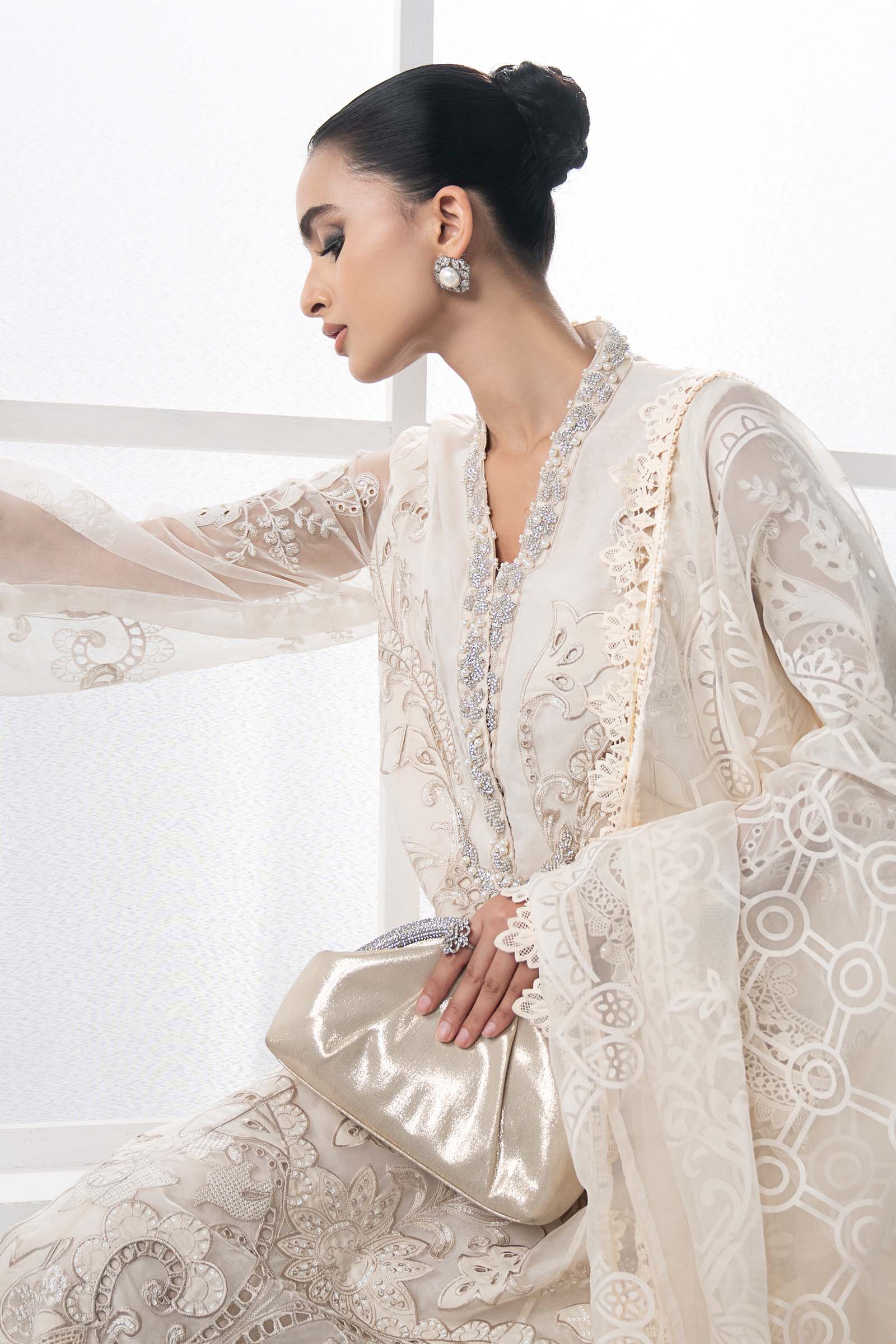 3 Piece Embroidered Organza Suit | DS-2506-A - Image 3