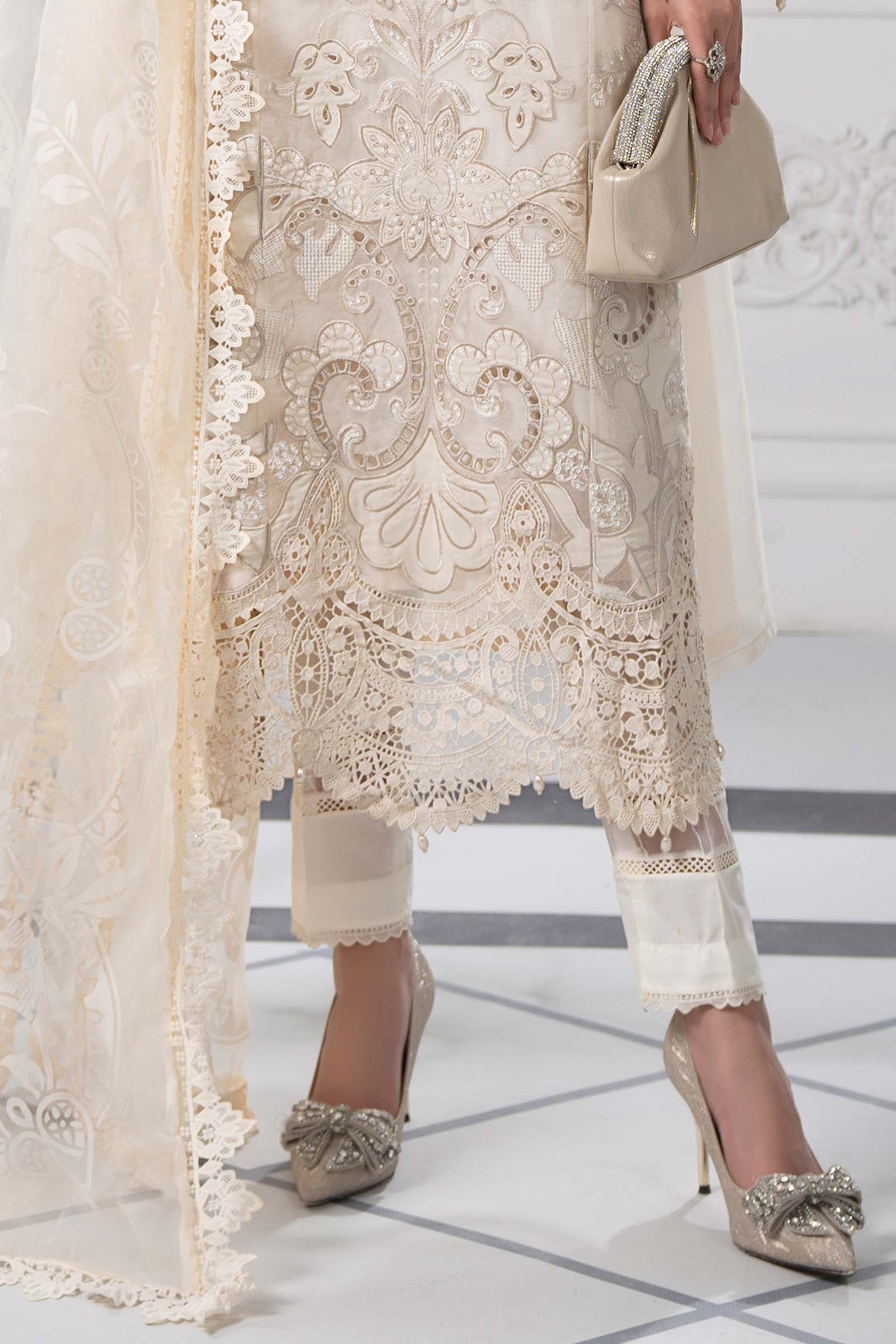 3 Piece Embroidered Organza Suit | DS-2506-A - Image 5
