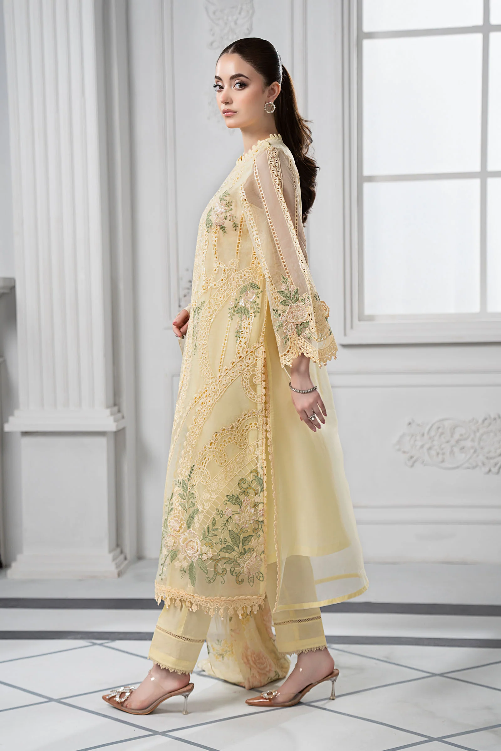 3 Piece Embroidered Organza Suit | DS-2509-A - Image 4