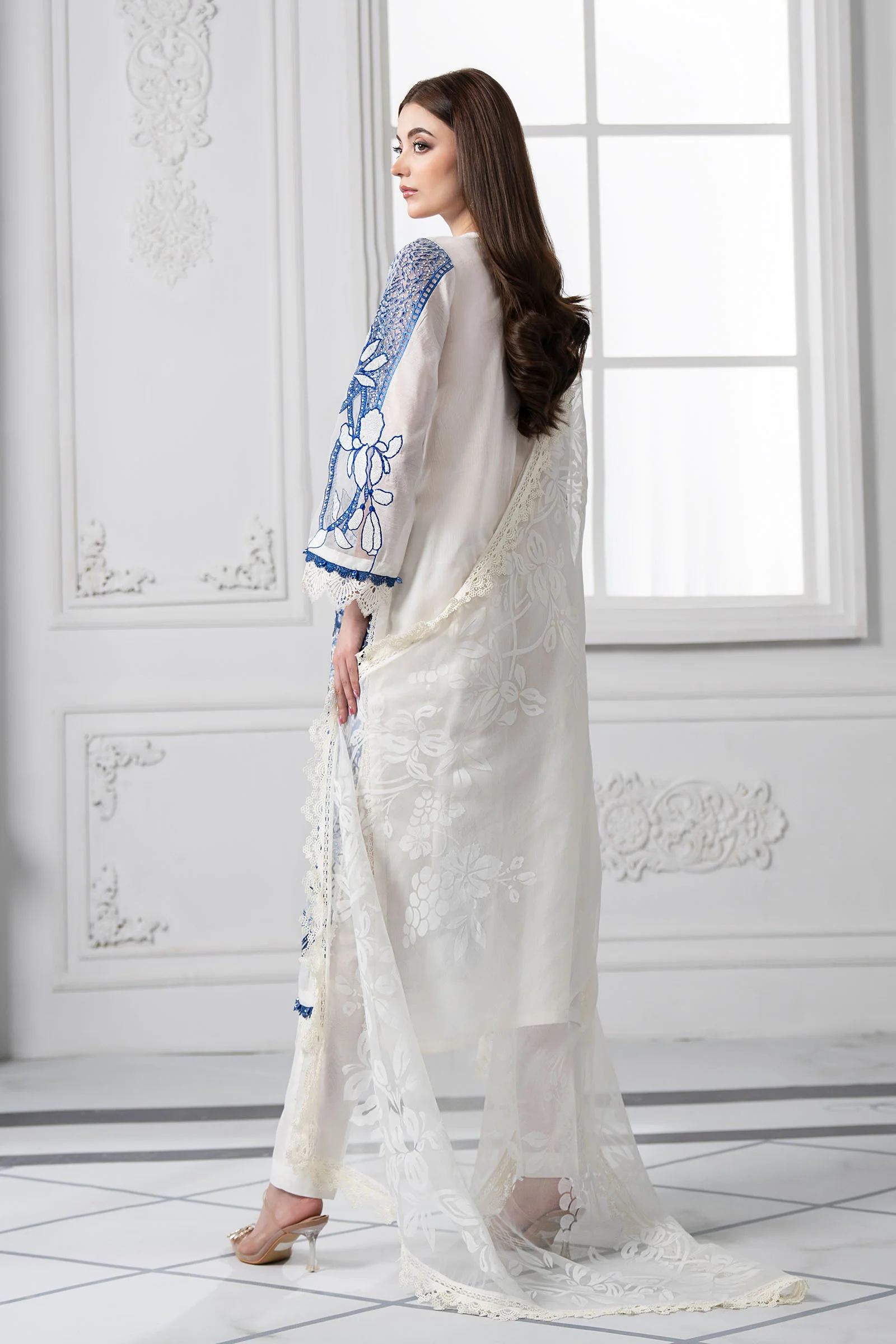 3 Piece Embroidered Paper Cotton Suit | DS-2510-A - Image 8