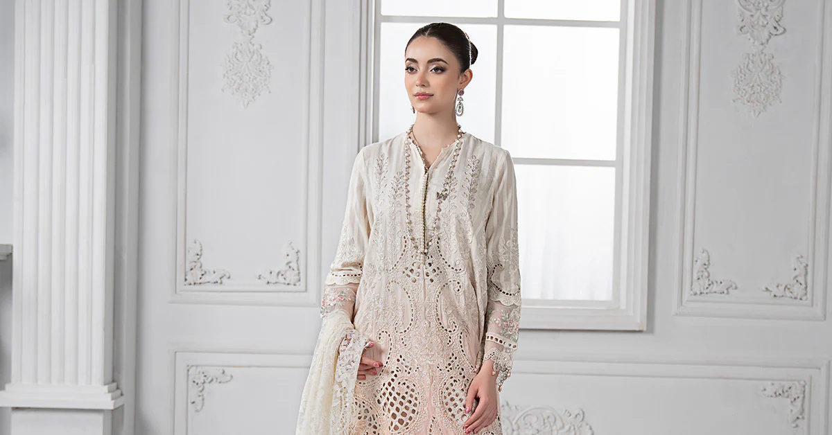 3 Piece Embroidered Dobby Lawn Suit | DS-2515-A - Image 8