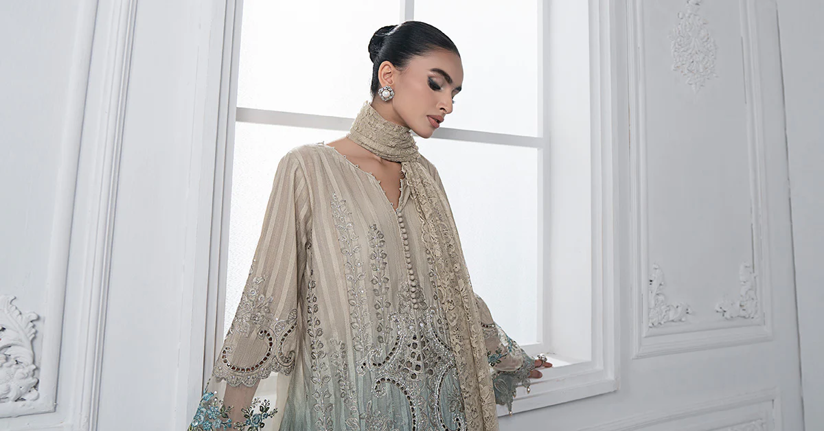 3 Piece Embroidered Dobby Lawn Suit | DS-2515-B - Image 8