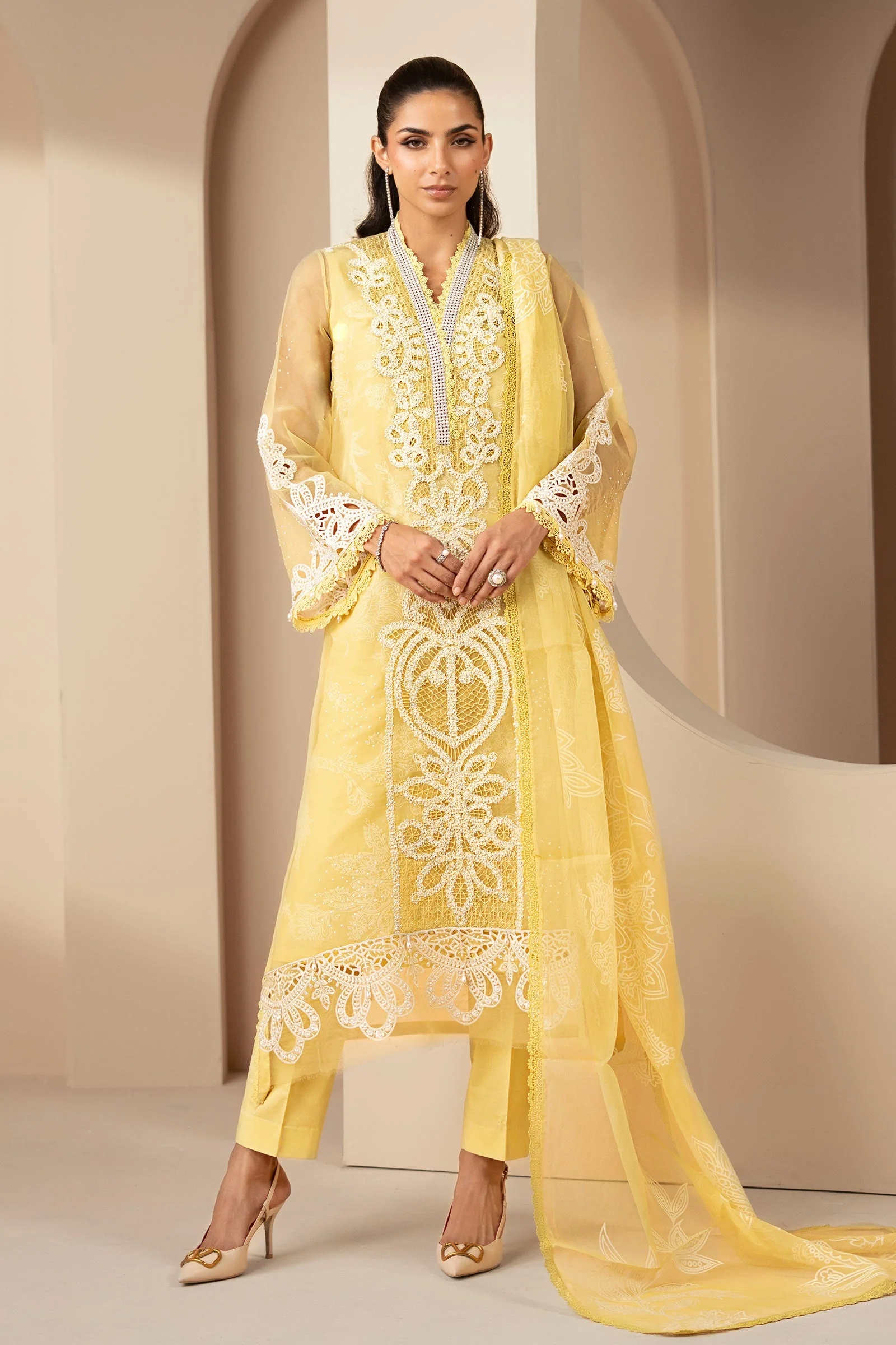 3 Piece Embroidered Organza Suit - Image 2