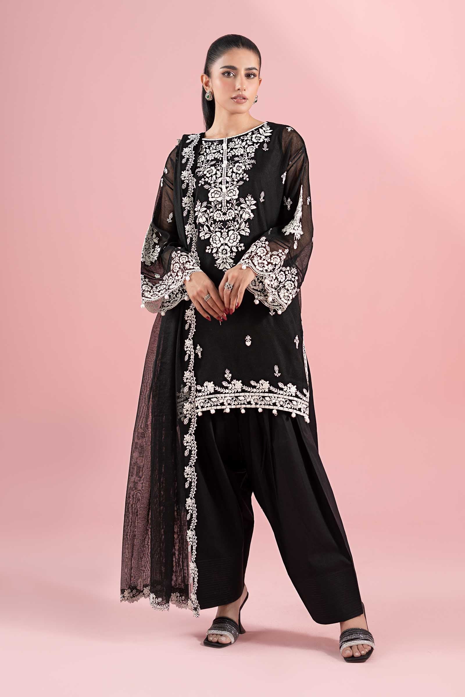 3 Piece Embroidered Cotton Net Suit - Image 5