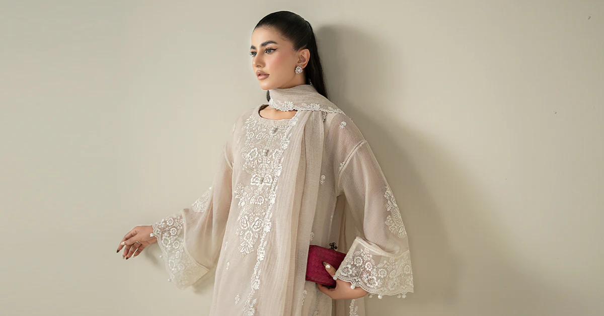 3 Piece Embroidered Cotton Net Suit - Image 8