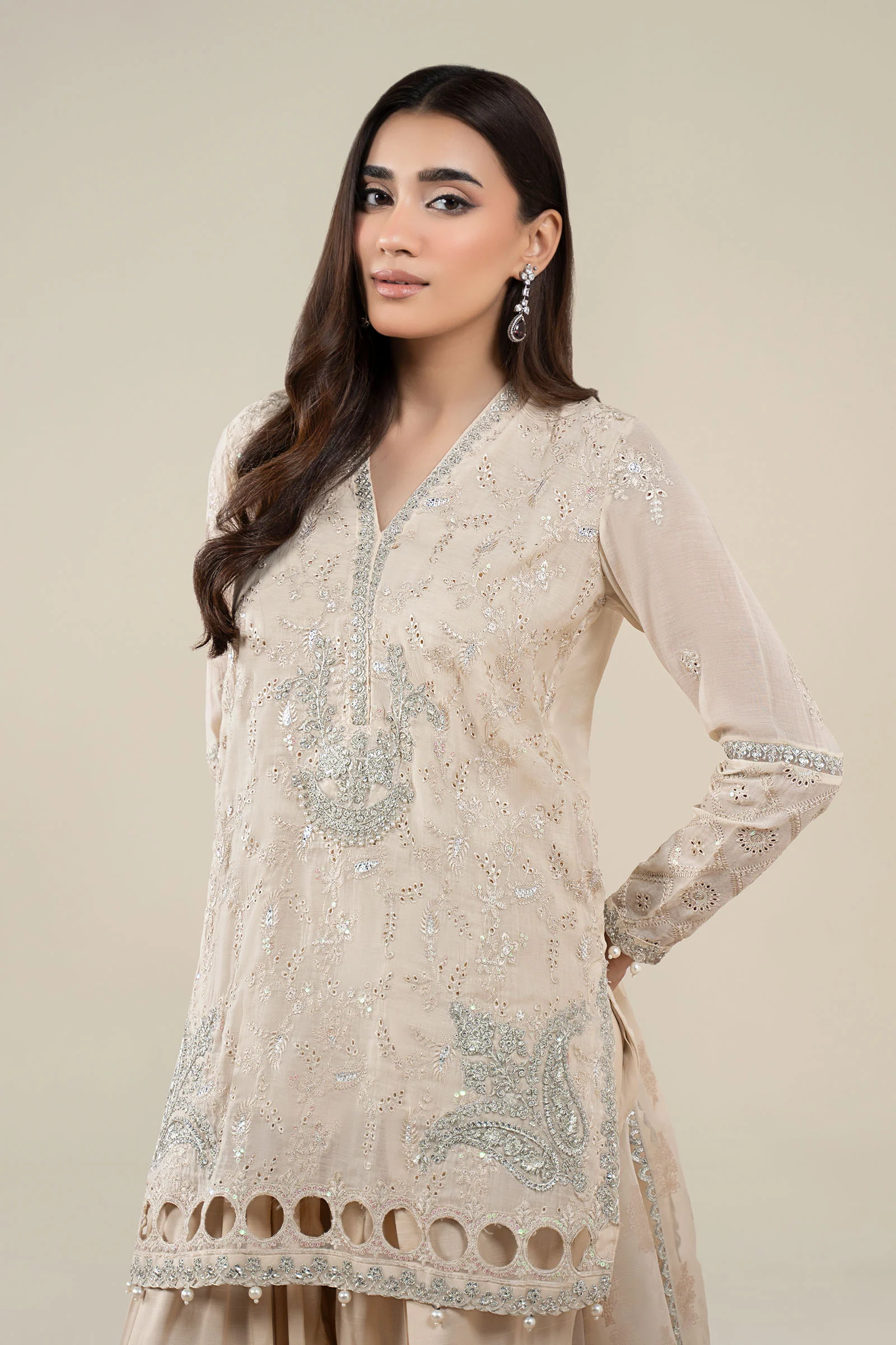 3 Piece Embroidered Paper Cotton Suit - Image 2
