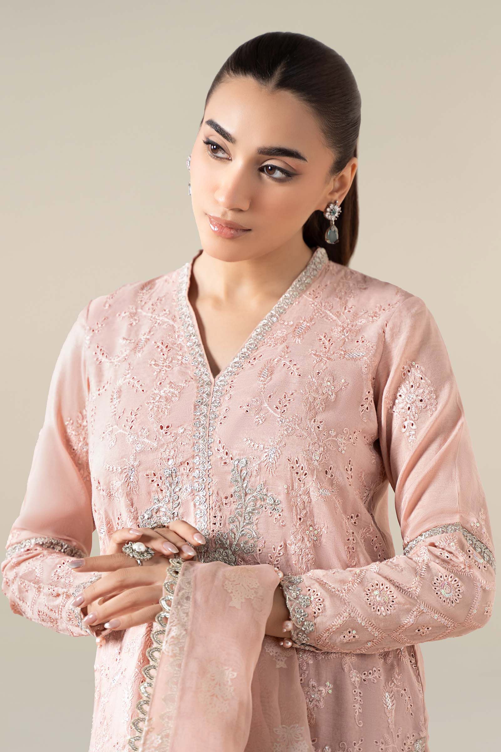 3 Piece Embroidered Paper Cotton Suit - Image 2