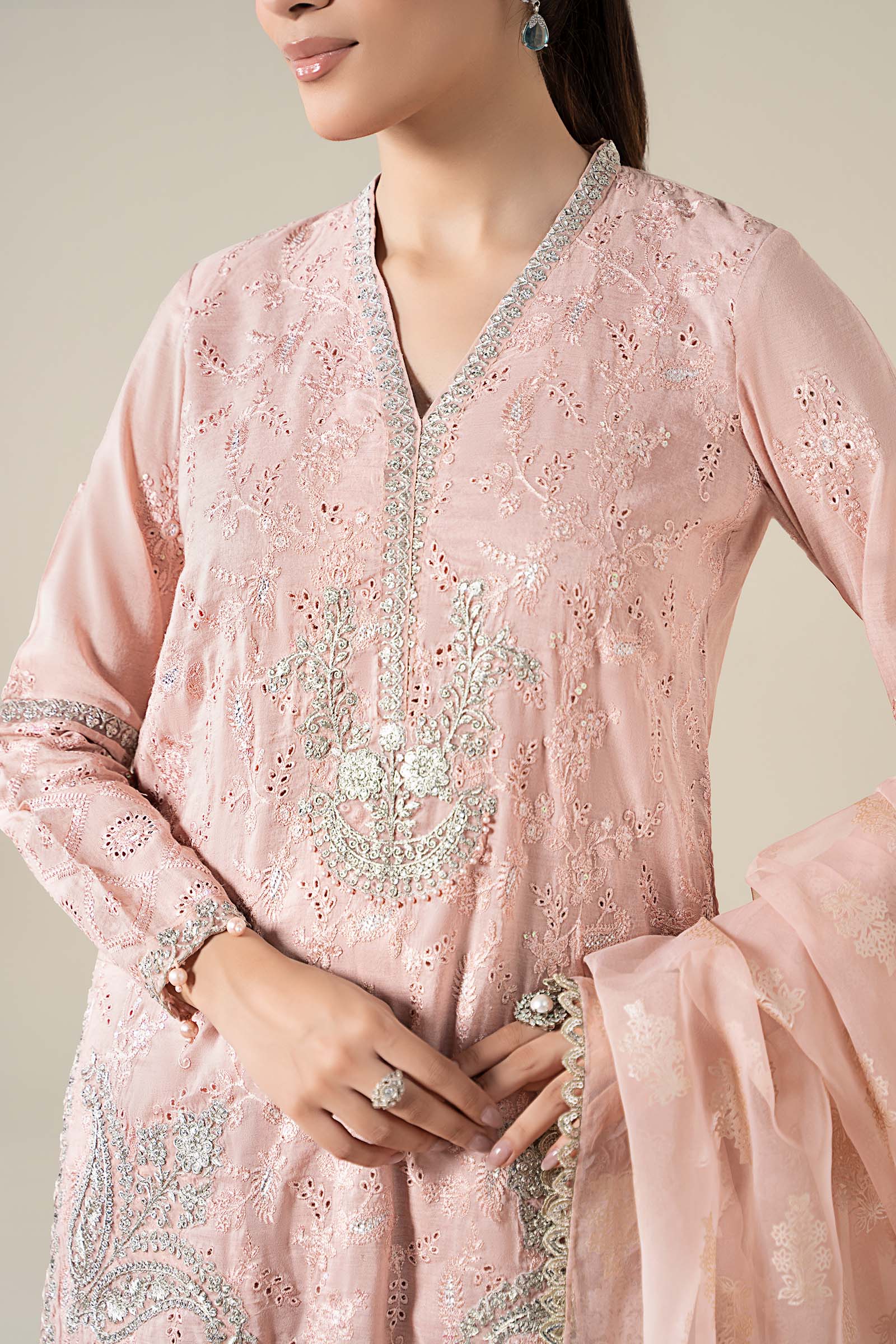3 Piece Embroidered Paper Cotton Suit - Image 5