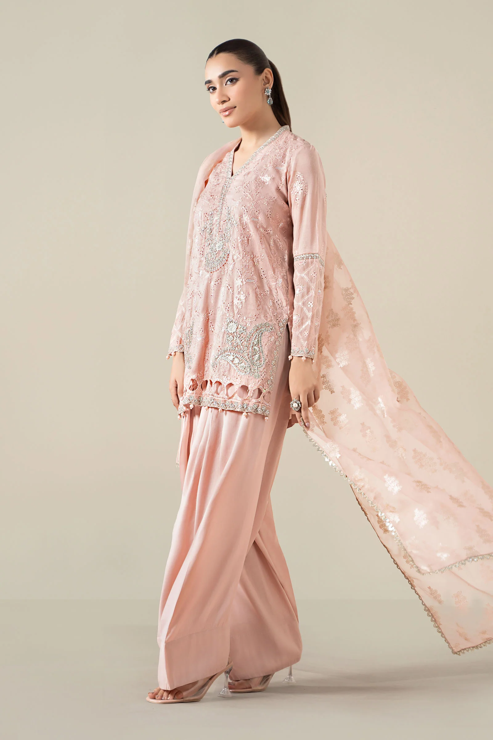 3 Piece Embroidered Paper Cotton Suit - Image 8