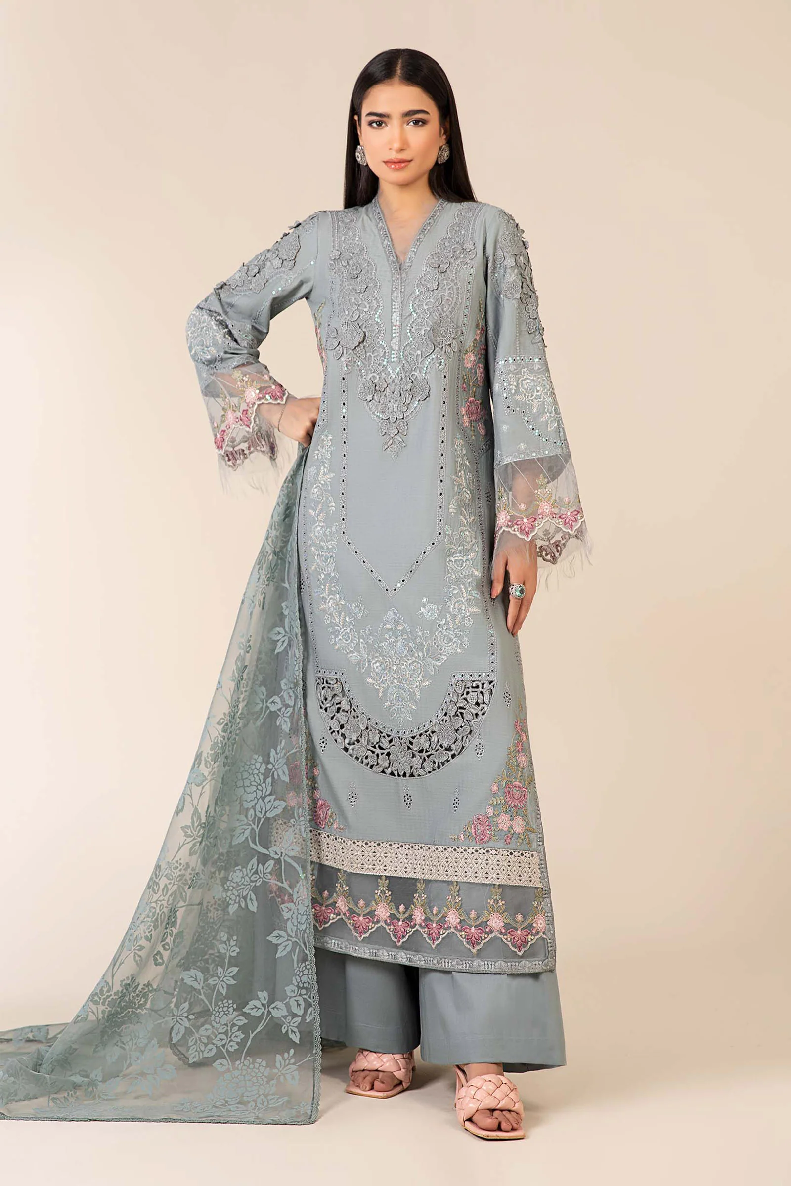 3 Piece Embroidered Dobby Suit