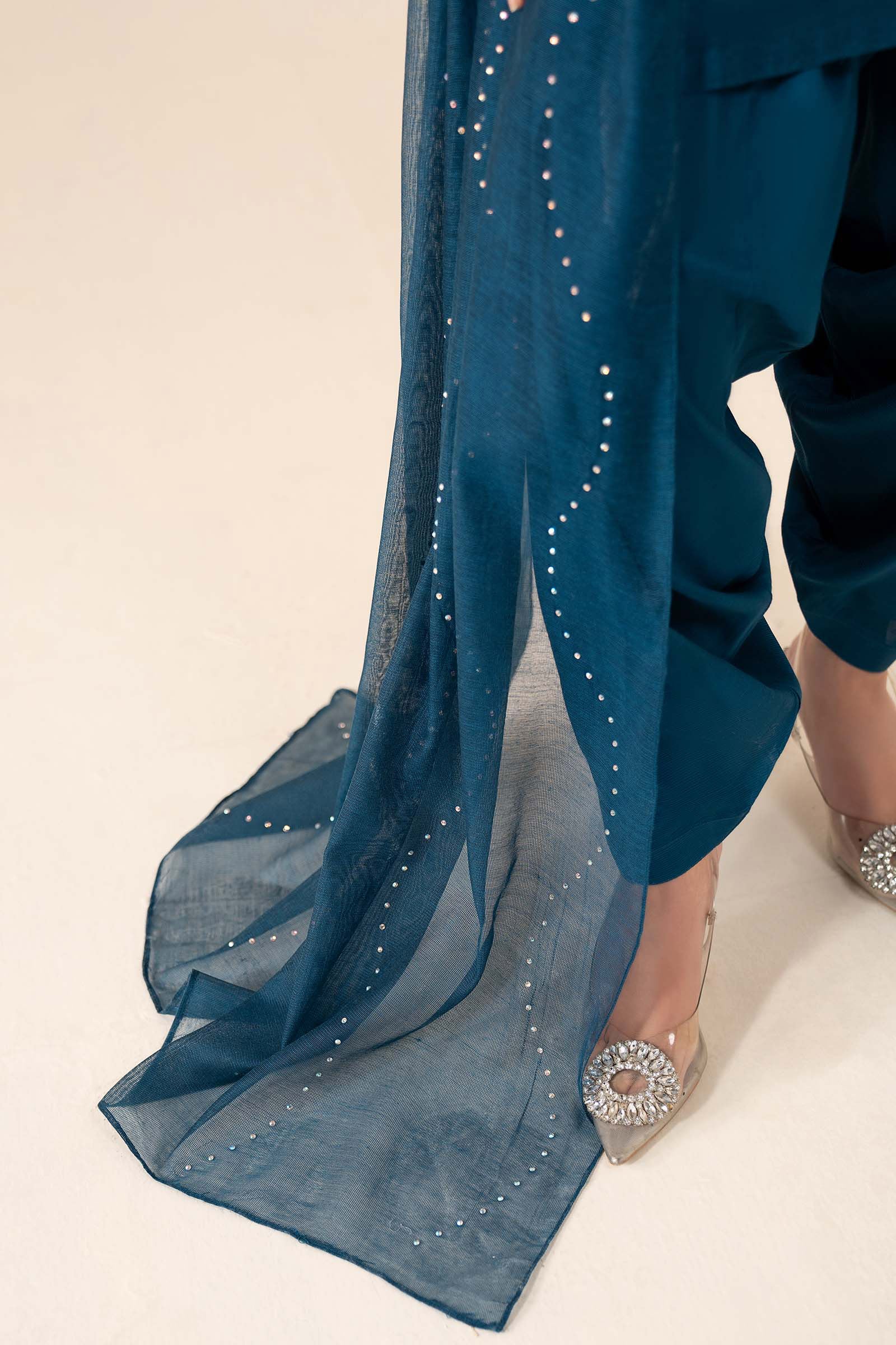 3 Piece Embellished Cotton Net Suit - Image 5