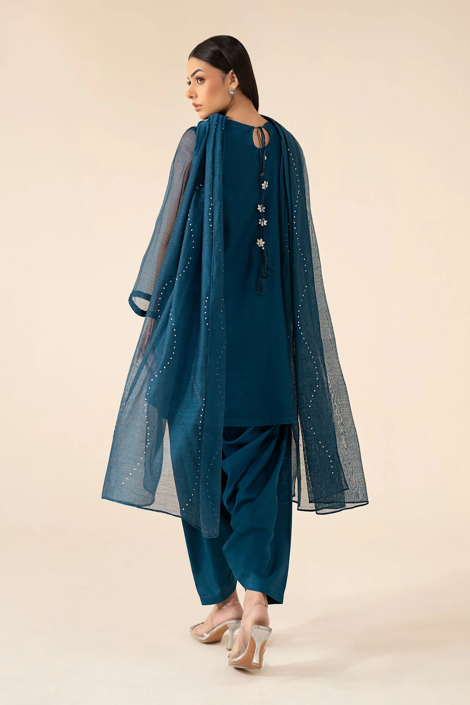 3 Piece Embellished Cotton Net Suit - Image 7