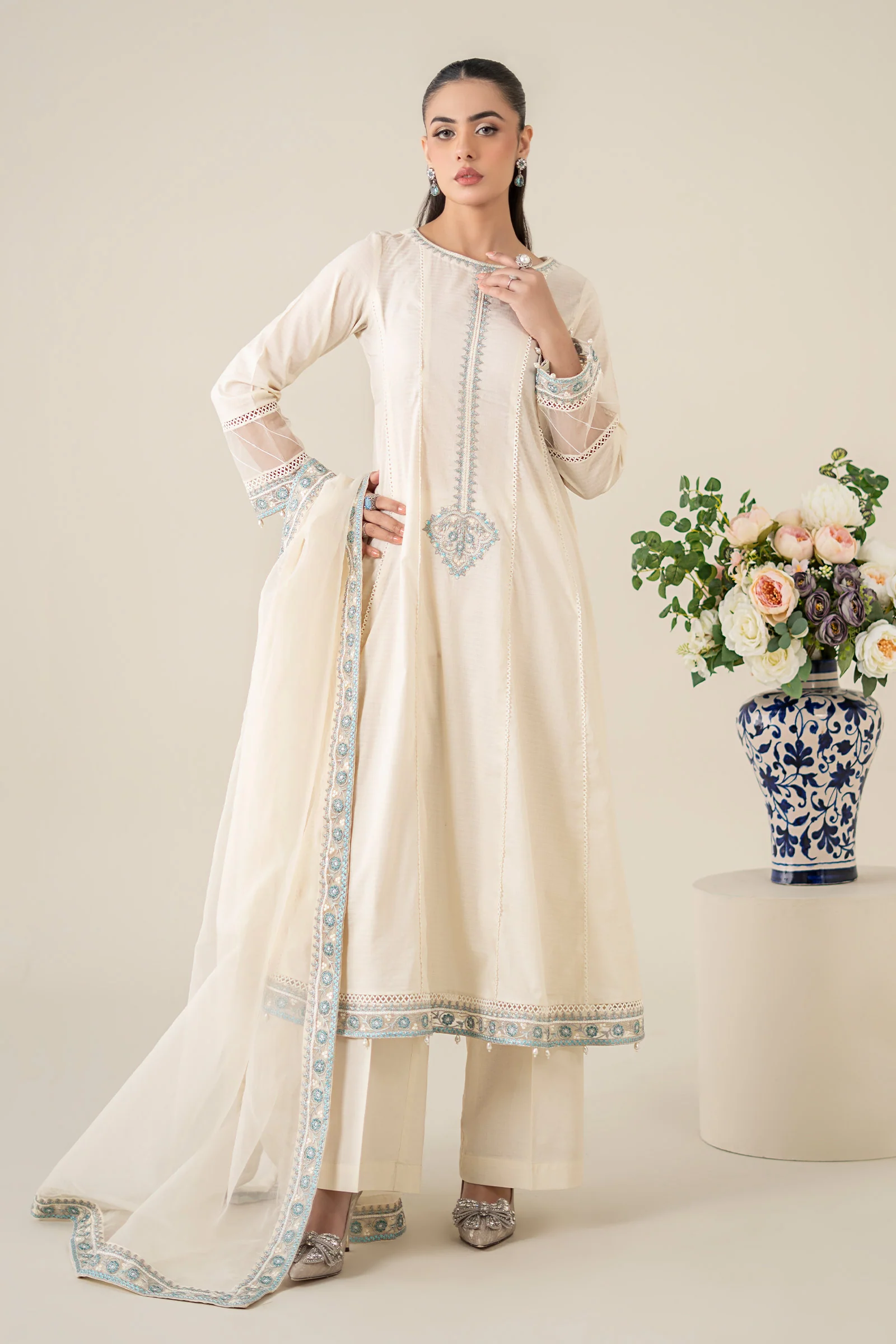 3 Piece Embroidered Dobby Suit