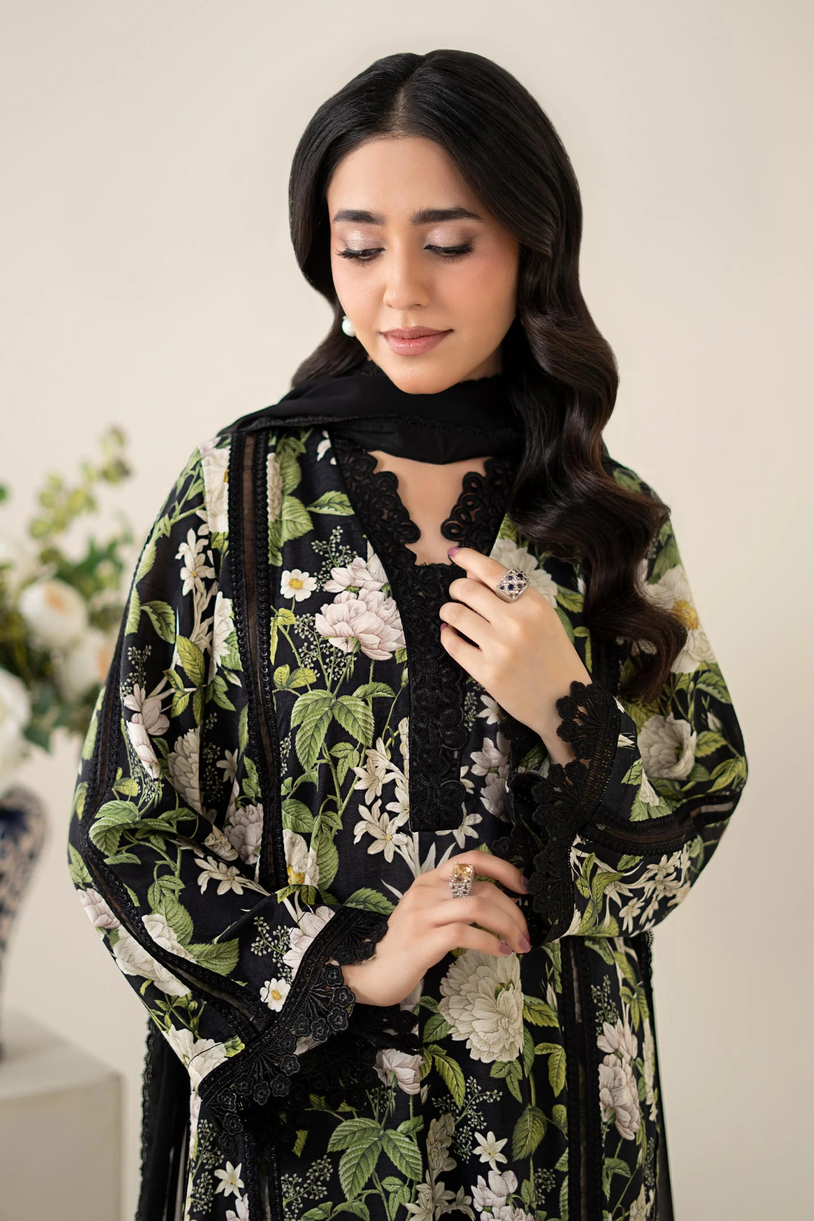 3 Piece Embroidered Raw Silk Suit - Image 2