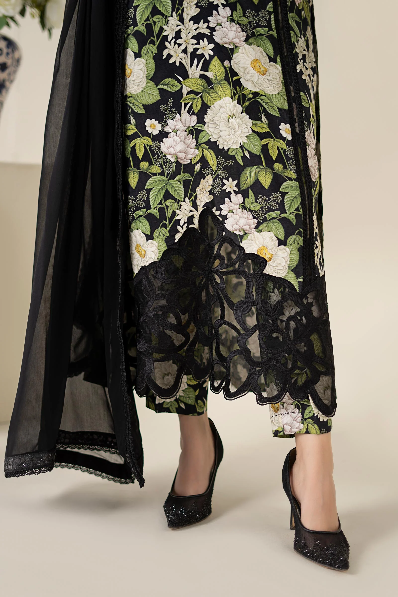3 Piece Embroidered Raw Silk Suit - Image 5