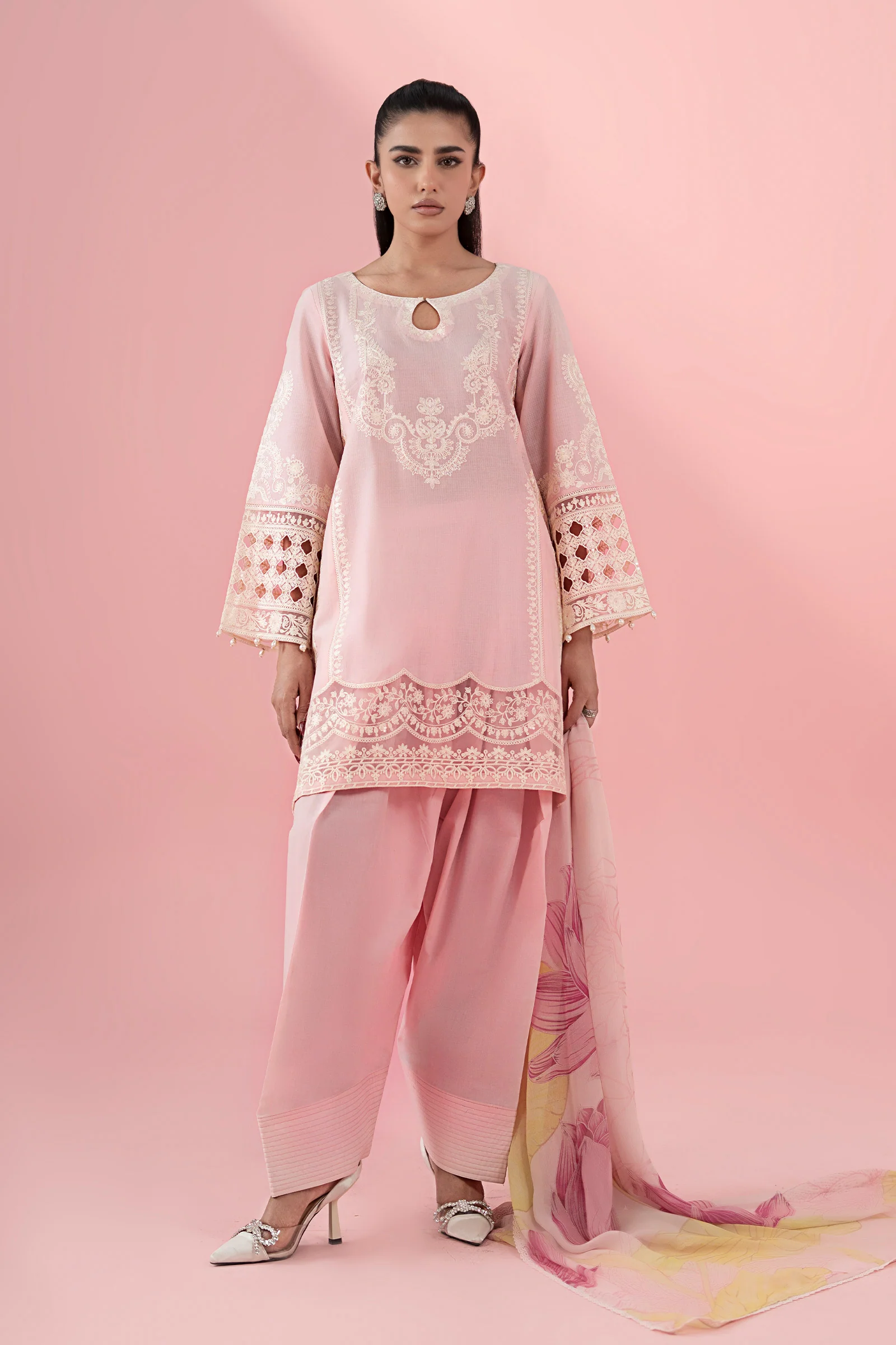 3 Piece Embroidered Dobby Suit