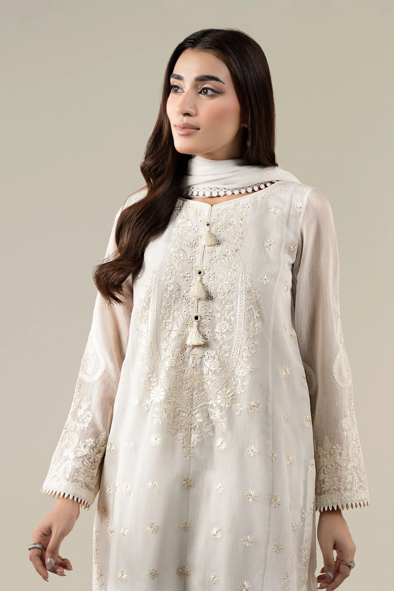 3 Piece Embroidered Paper Cotton Suit - Image 3