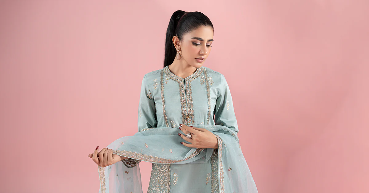 3 Piece Embroidered Dobby Suit - Image 9
