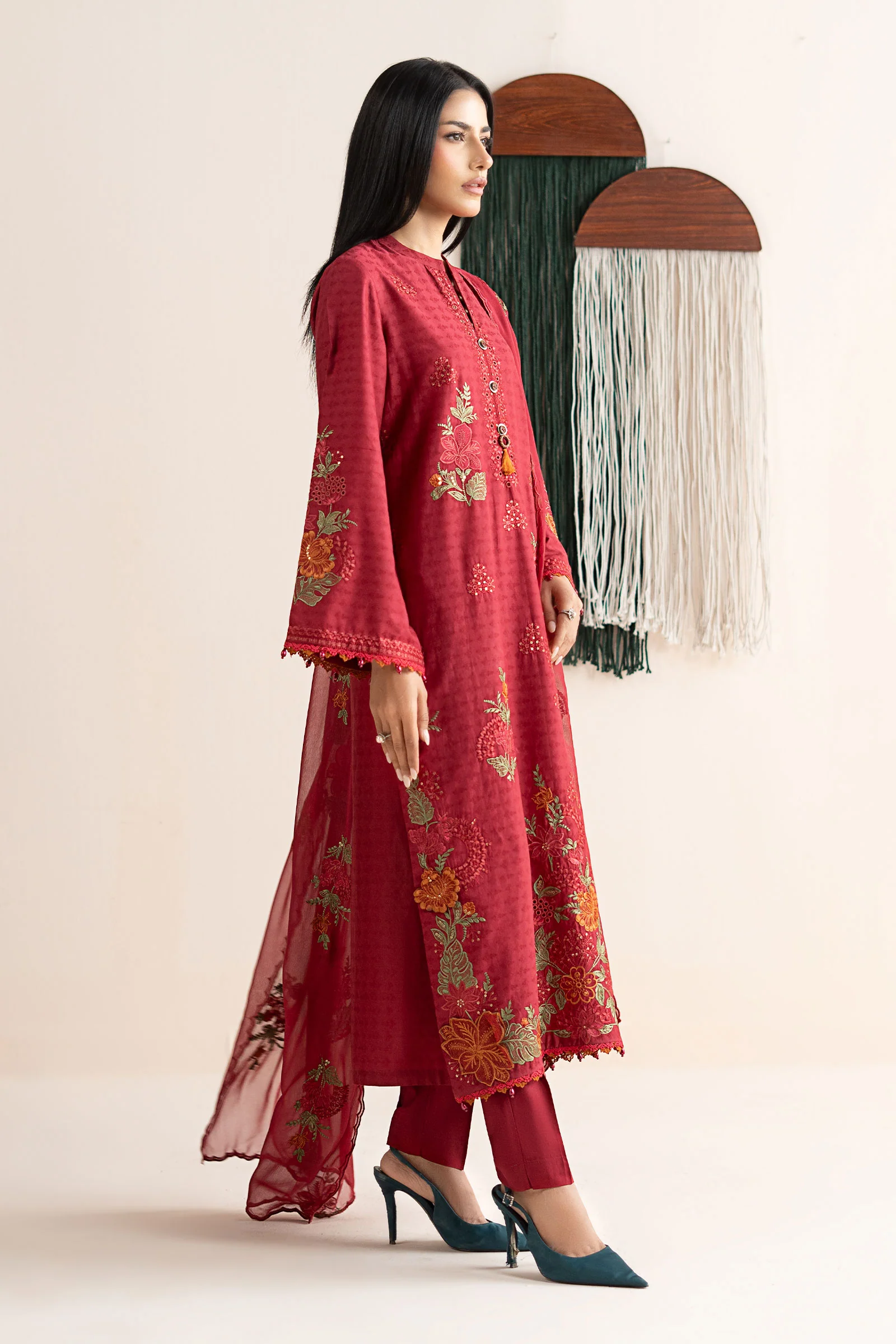 3 Piece Embroidered Dobby Jacquard Suit - Image 7