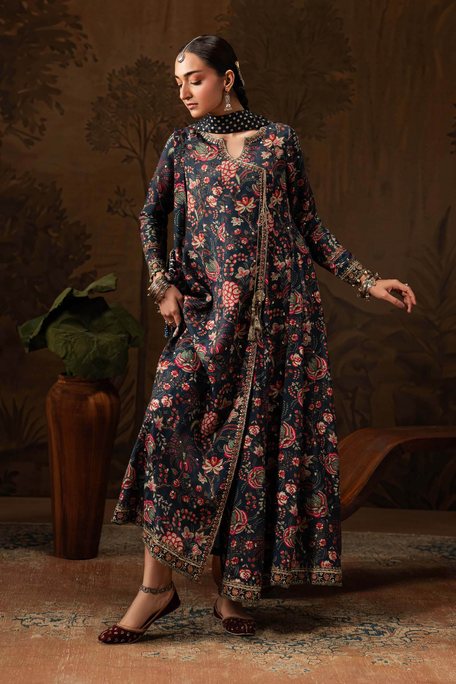 3 Piece Embroidered Raw Silk Suit - Image 2