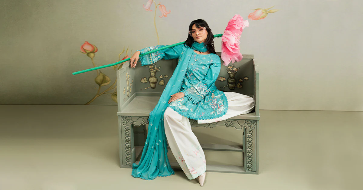 3 Piece Embroidered Dobby Lawn Suit - Image 9
