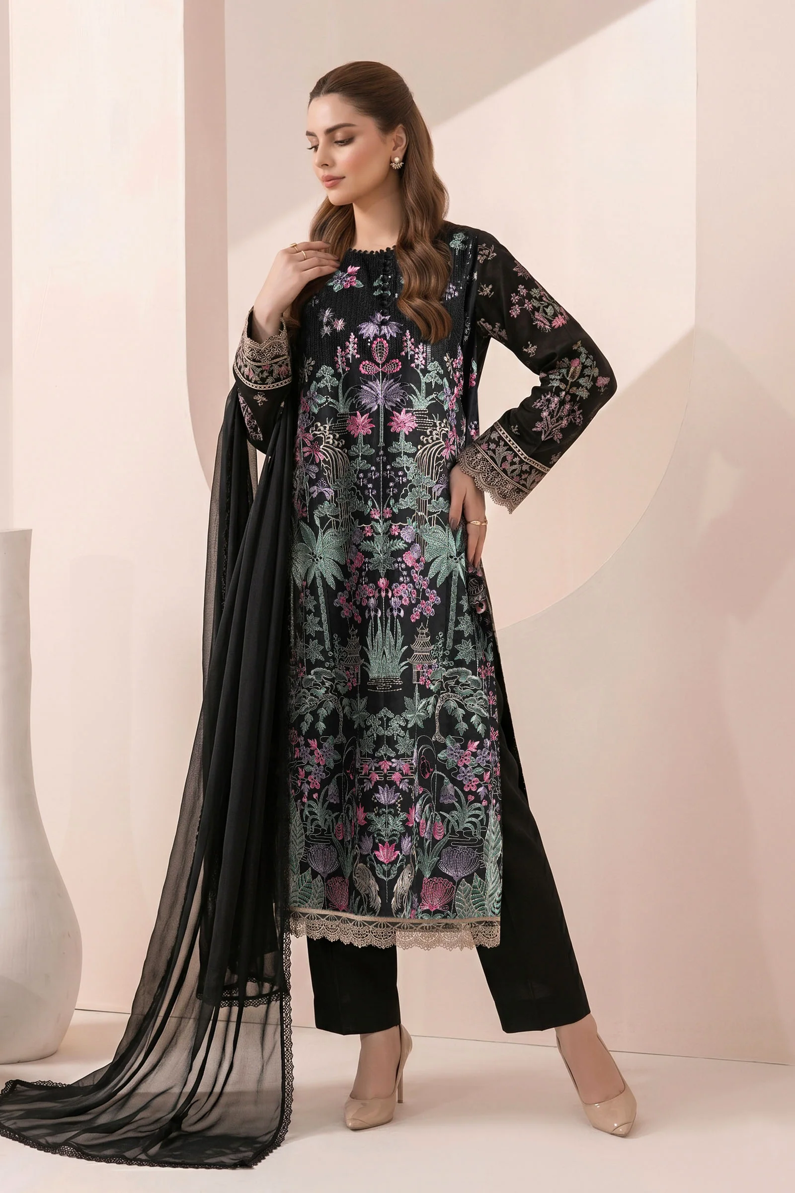 3 Piece Embroidered Dobby Jacquard Suit - Image 3