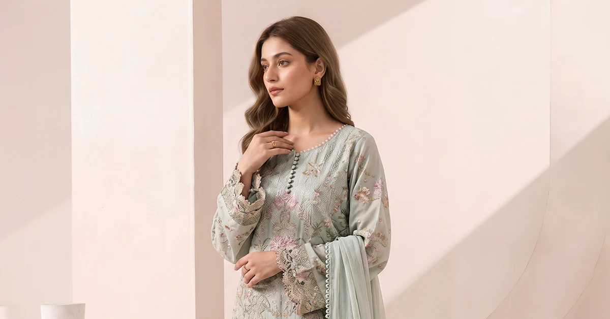 3 Piece Embroidered Dobby Jacquard Suit - Image 6