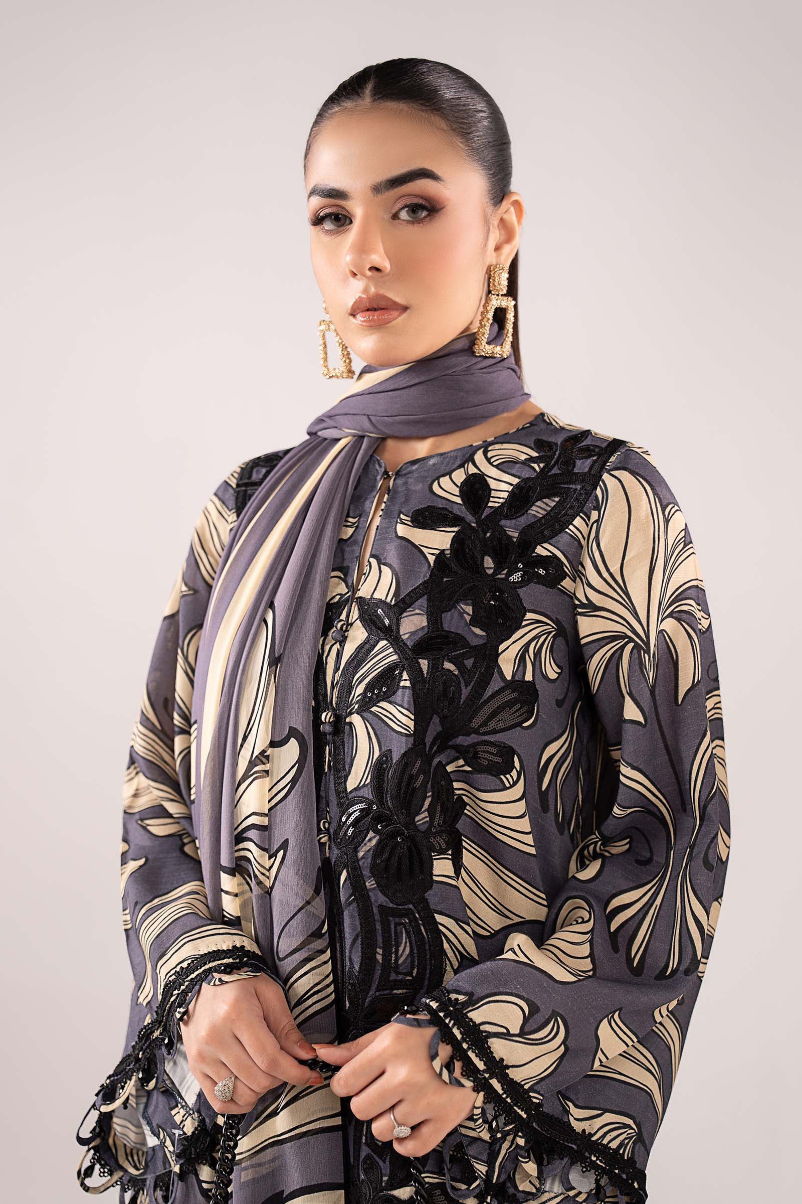 3 Piece Embroidered Raw Silk Suit - Image 2