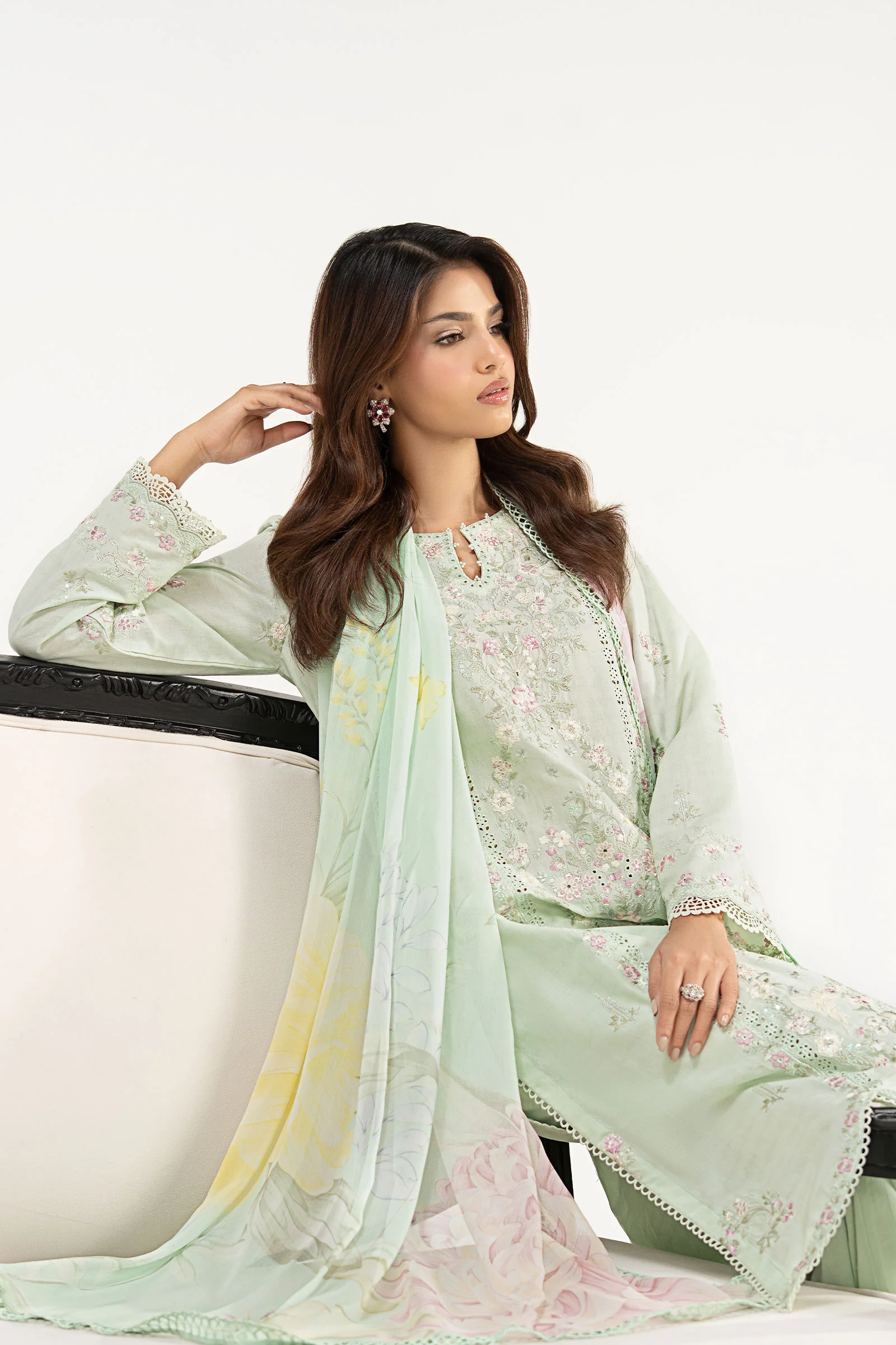 3 Piece Embroidered Dobby Jacquard Suit - Image 2