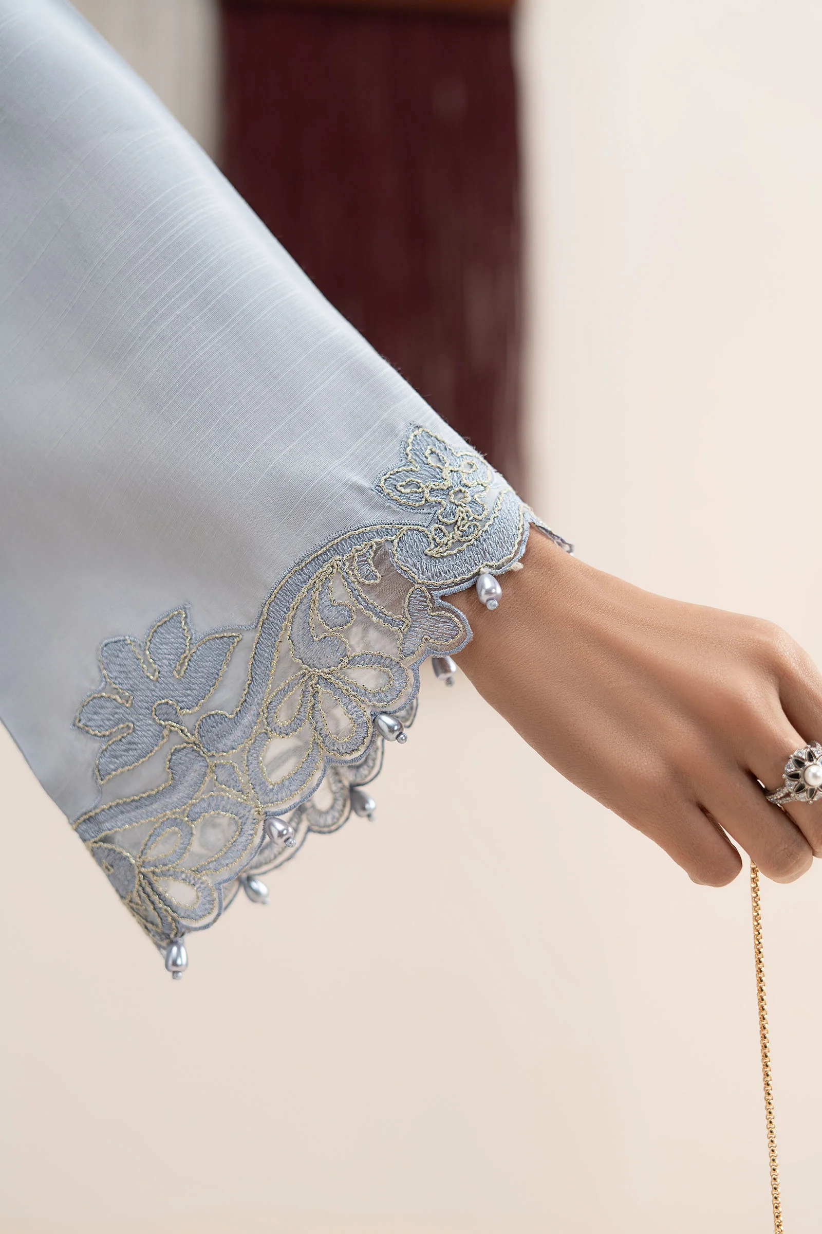 3 Piece Embroidered Raw Silk Suit - Image 5