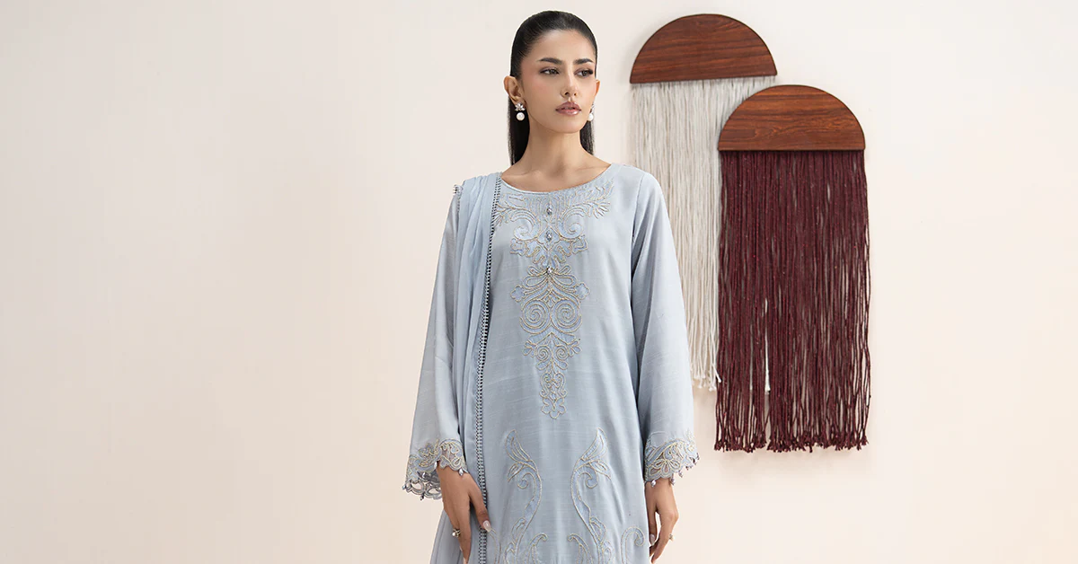 3 Piece Embroidered Raw Silk Suit - Image 9
