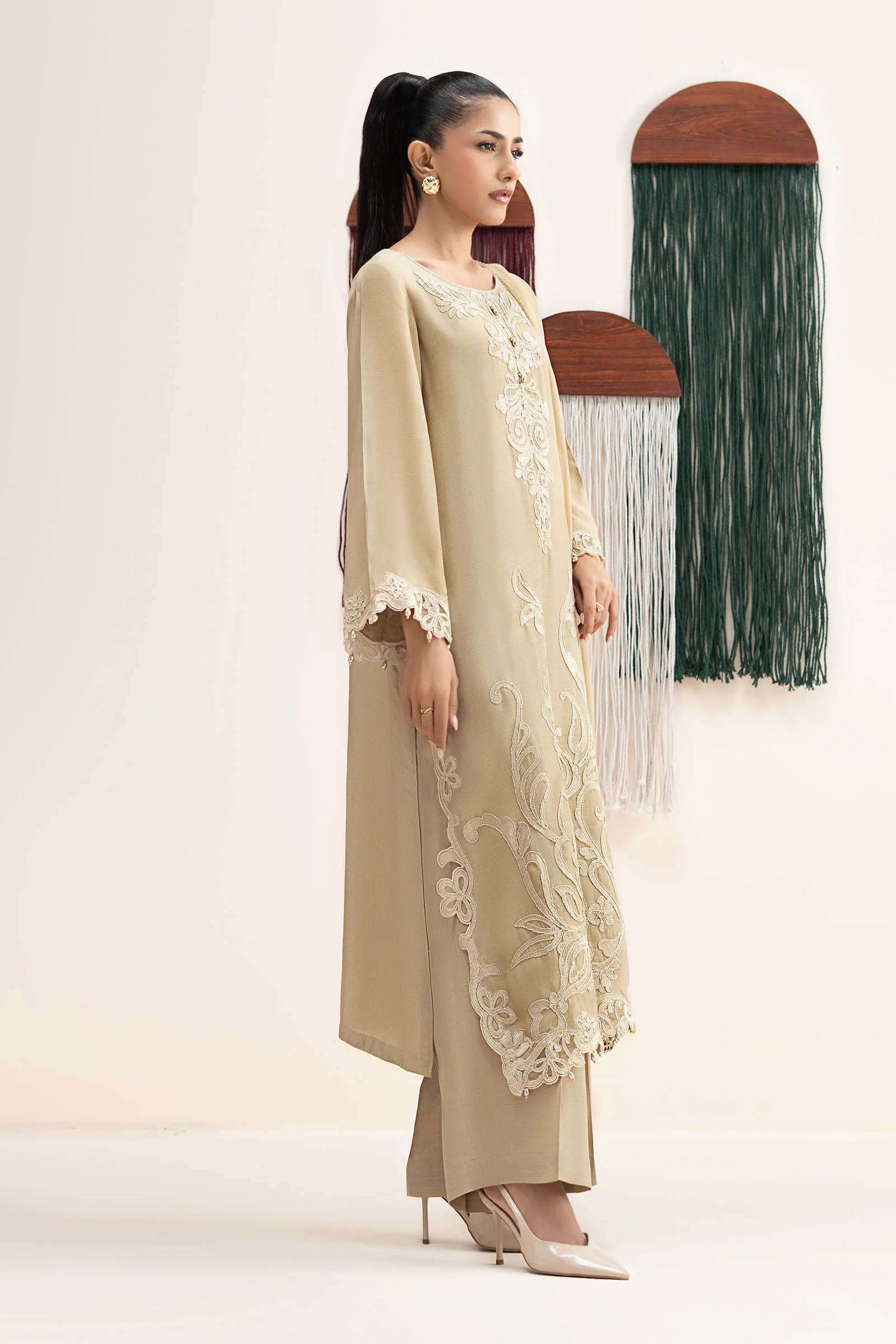 3 Piece Embroidered Raw Silk Suit - Image 4