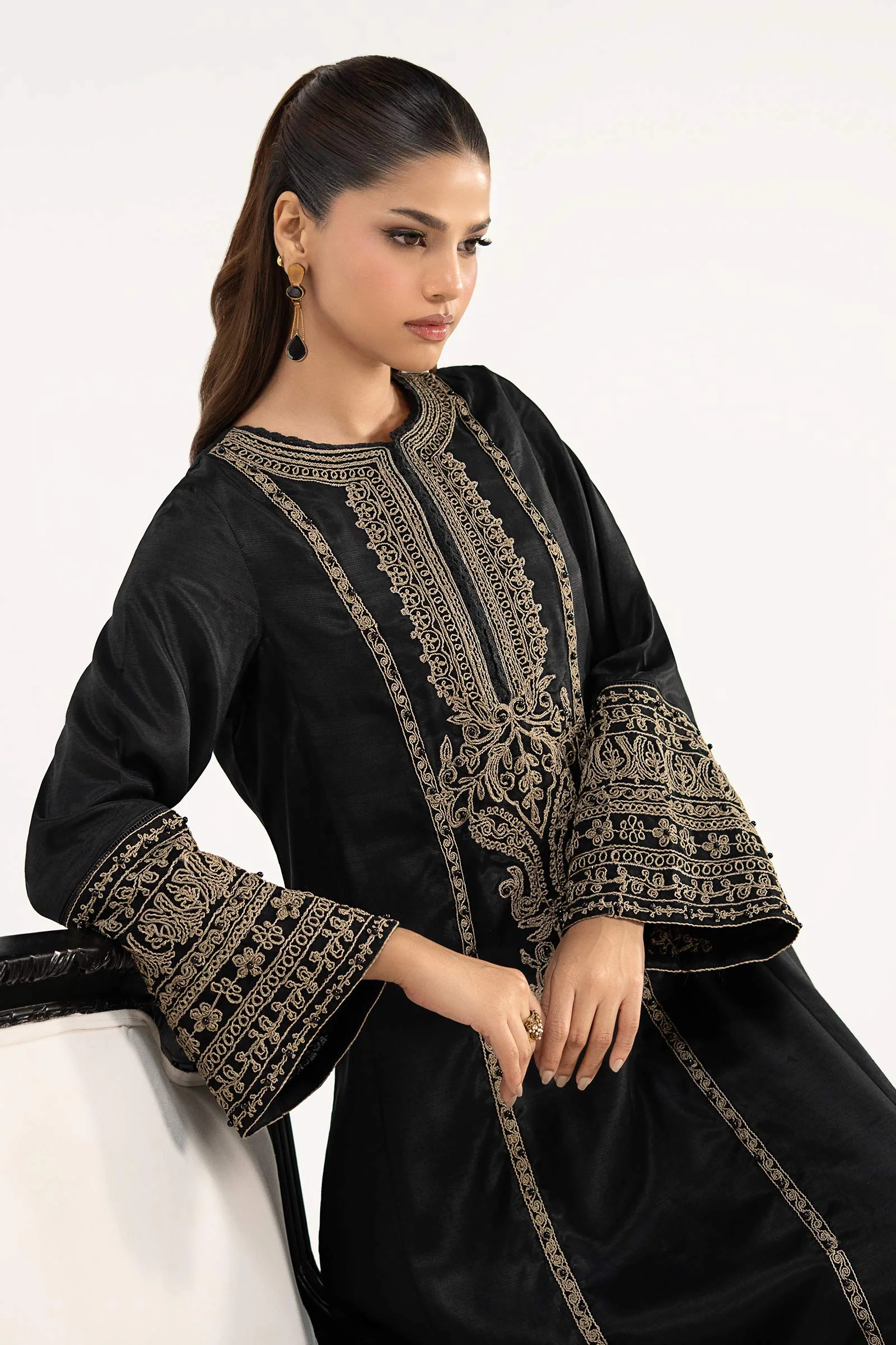 2 Piece Embroidered Raw Silk Suit - Image 3