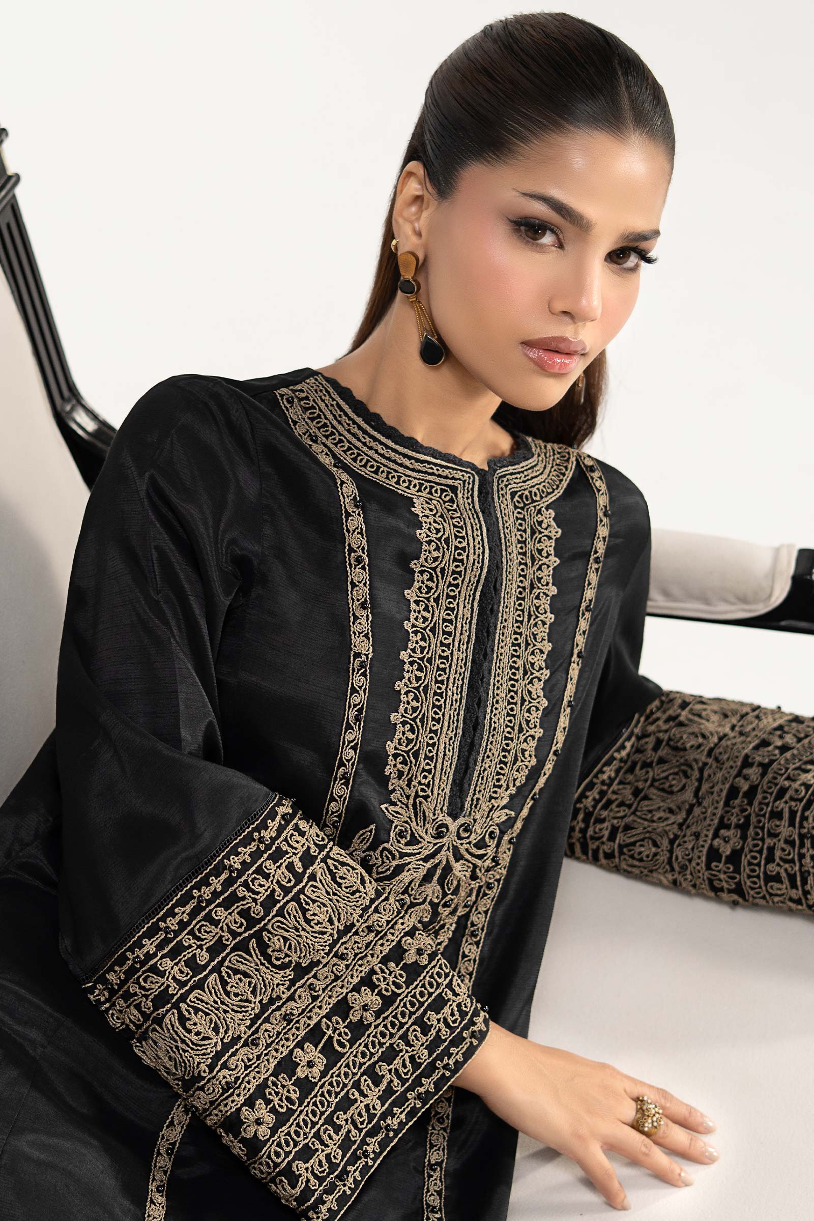 2 Piece Embroidered Raw Silk Suit - Image 4
