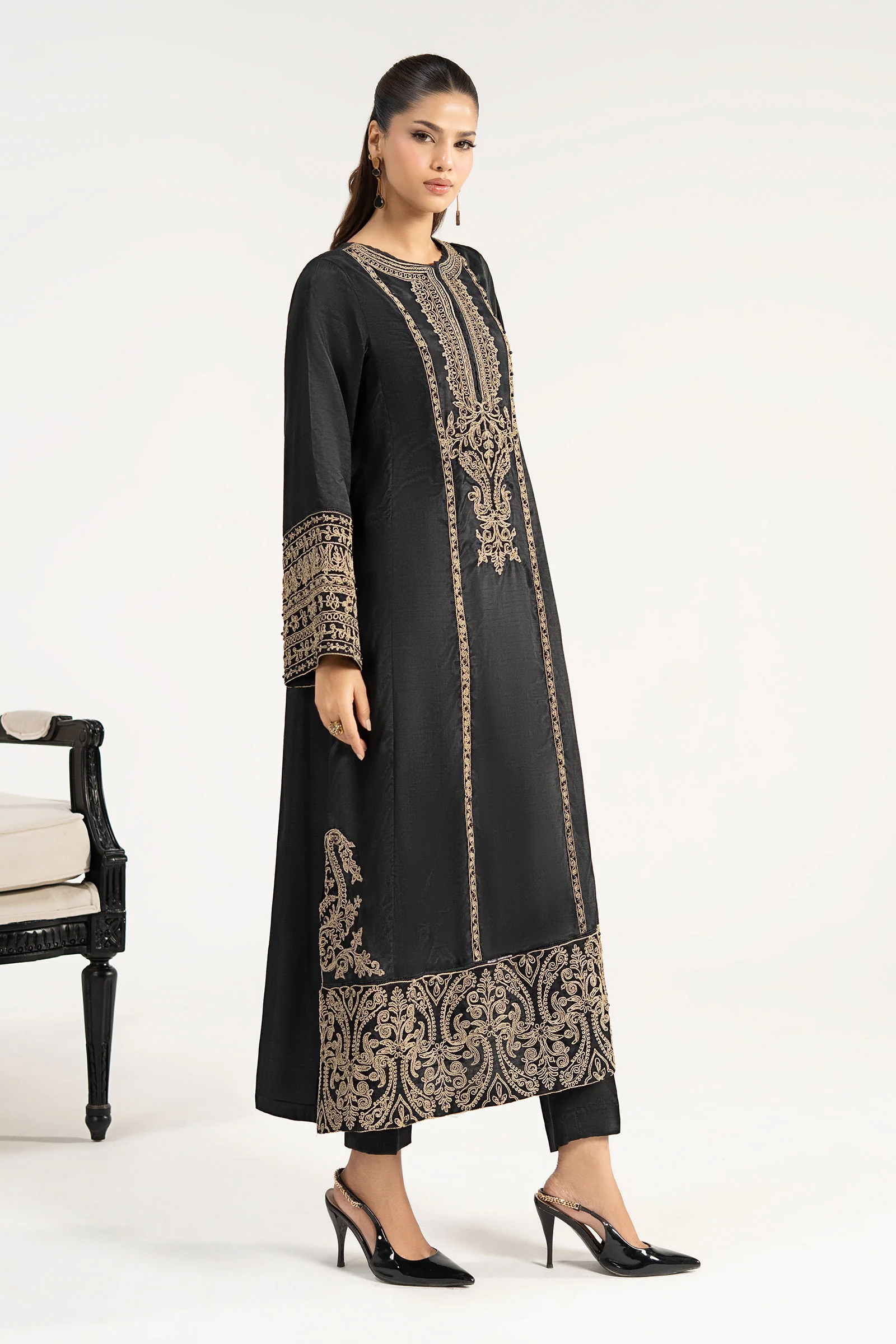2 Piece Embroidered Raw Silk Suit - Image 5
